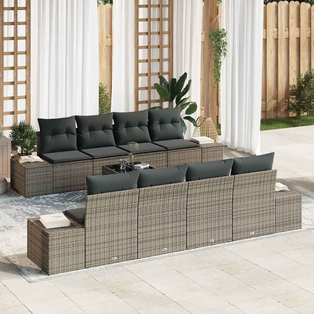 vidaXL Loungesofa Sofa Set mit Kissen 7 pcs Grau Poly Rattan, 7 Teile