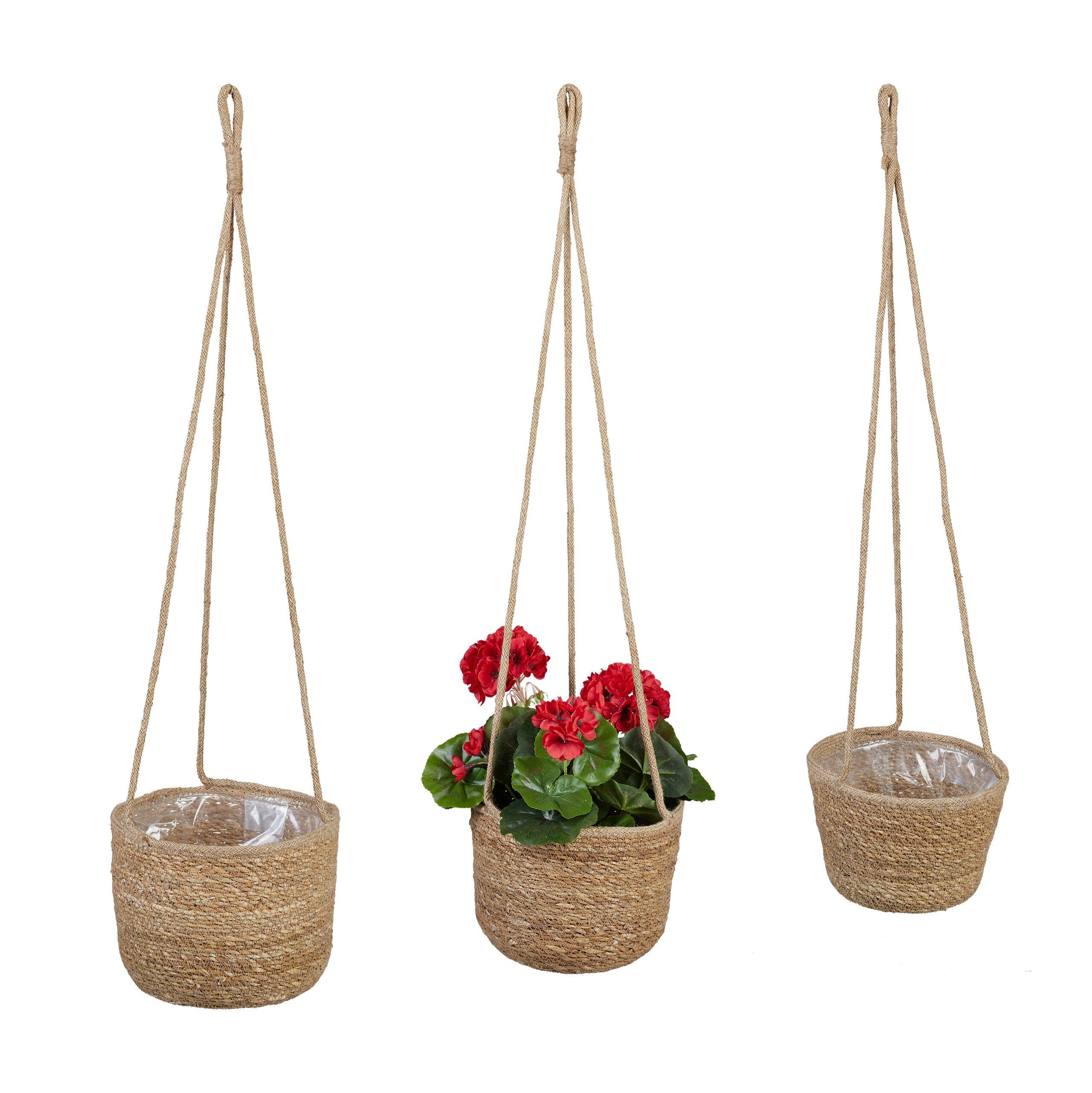 Blumenampel Set 3-tlg - Geflochtene Hängetöpfe Aus Weide Braun