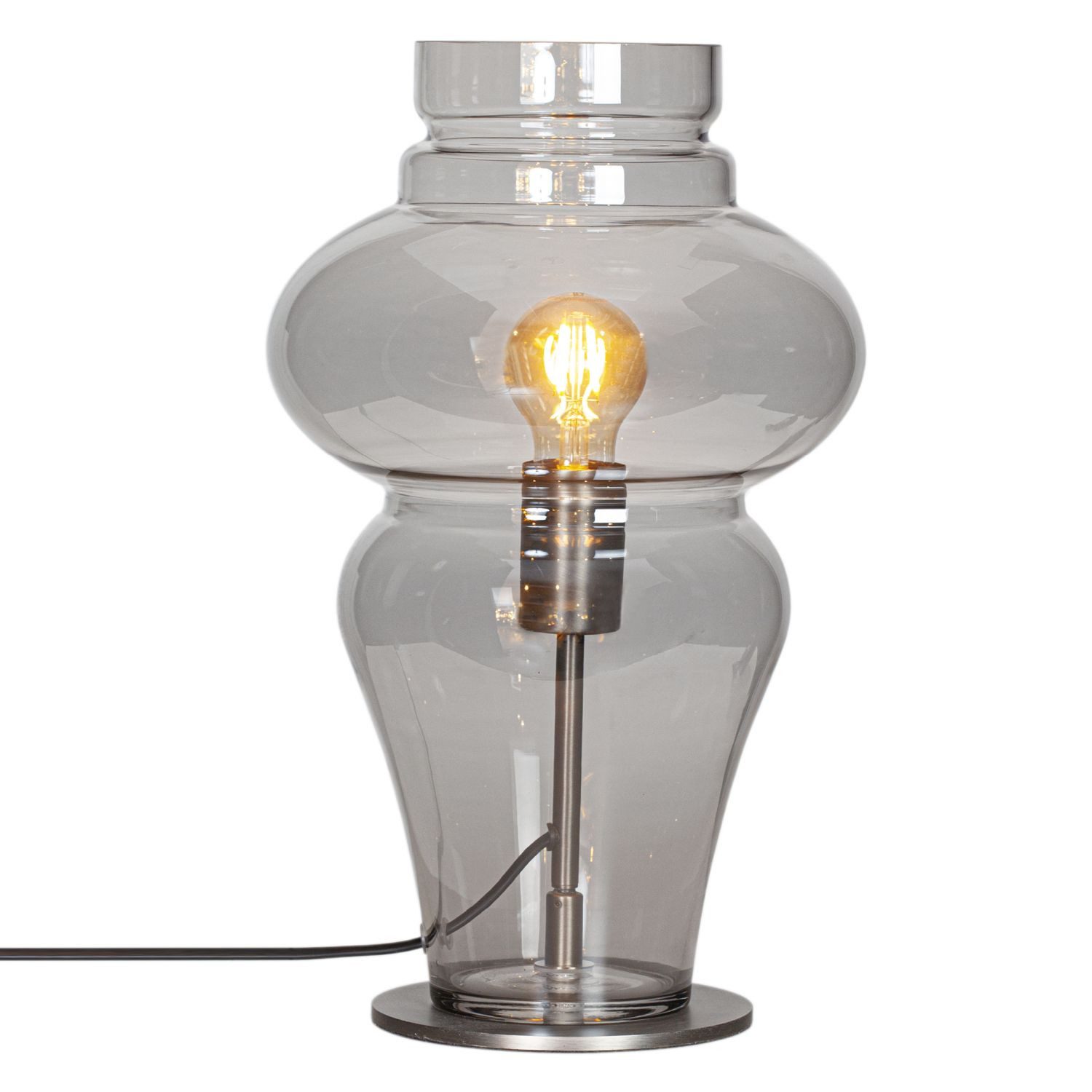 Licht-Erlebnisse Tischleuchte YRSA, ohne Leuchtmittel, Rauchglas Metall E27 40,6 cm in Silber Grau Kabelschalter Vintage