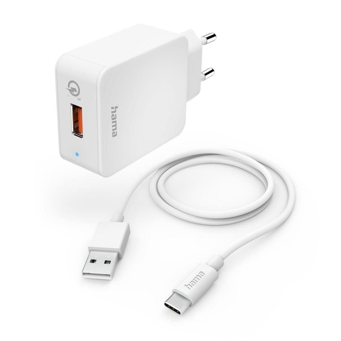 Hama Schnellladegerät mit Ladekabel USB C, Qualcomm®, 19,5 W, 1,5 m, Weiß Smartphone-Ladegerät