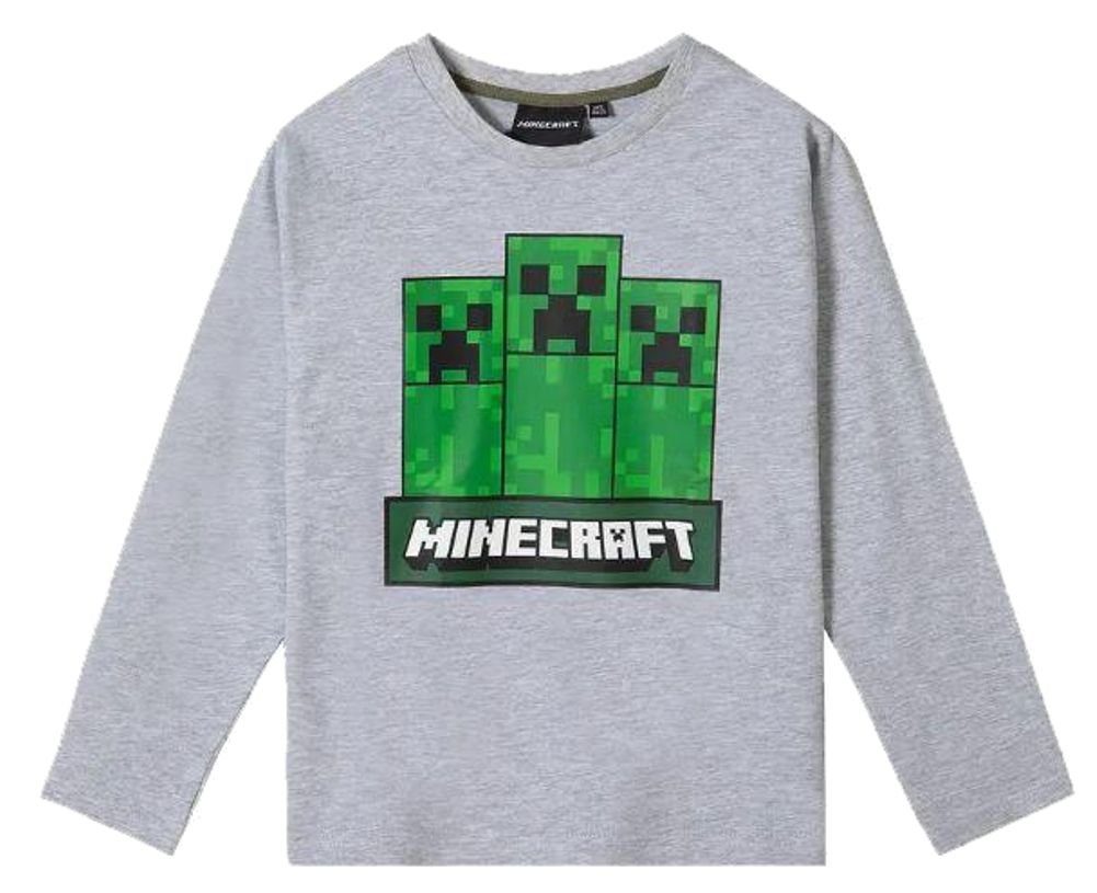 Minecraft Langarmshirt MINECRAFT Langarm T-Shirt Kinder Sweater Sweatshirt Pullover Jungen + Mädchen Sky + Gray Gr. 116 128 134 140 152 für 6 7 8 9 10 12 Jahre