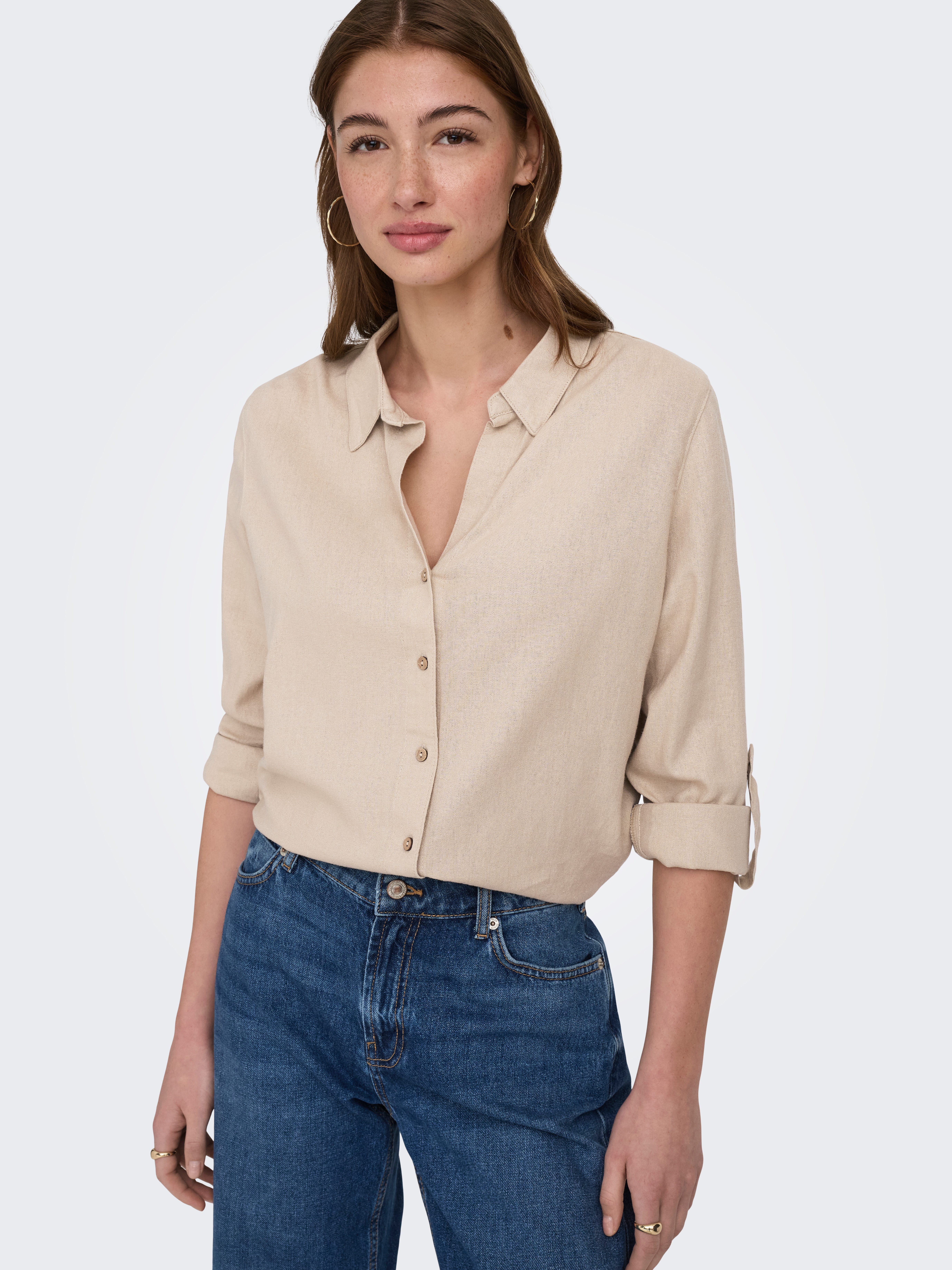 ONLY Hemdbluse ONLGOA 3/4 STRAP LINEN BL SHIRT CC PNT mit Leinen, umschlagbare Manschetten