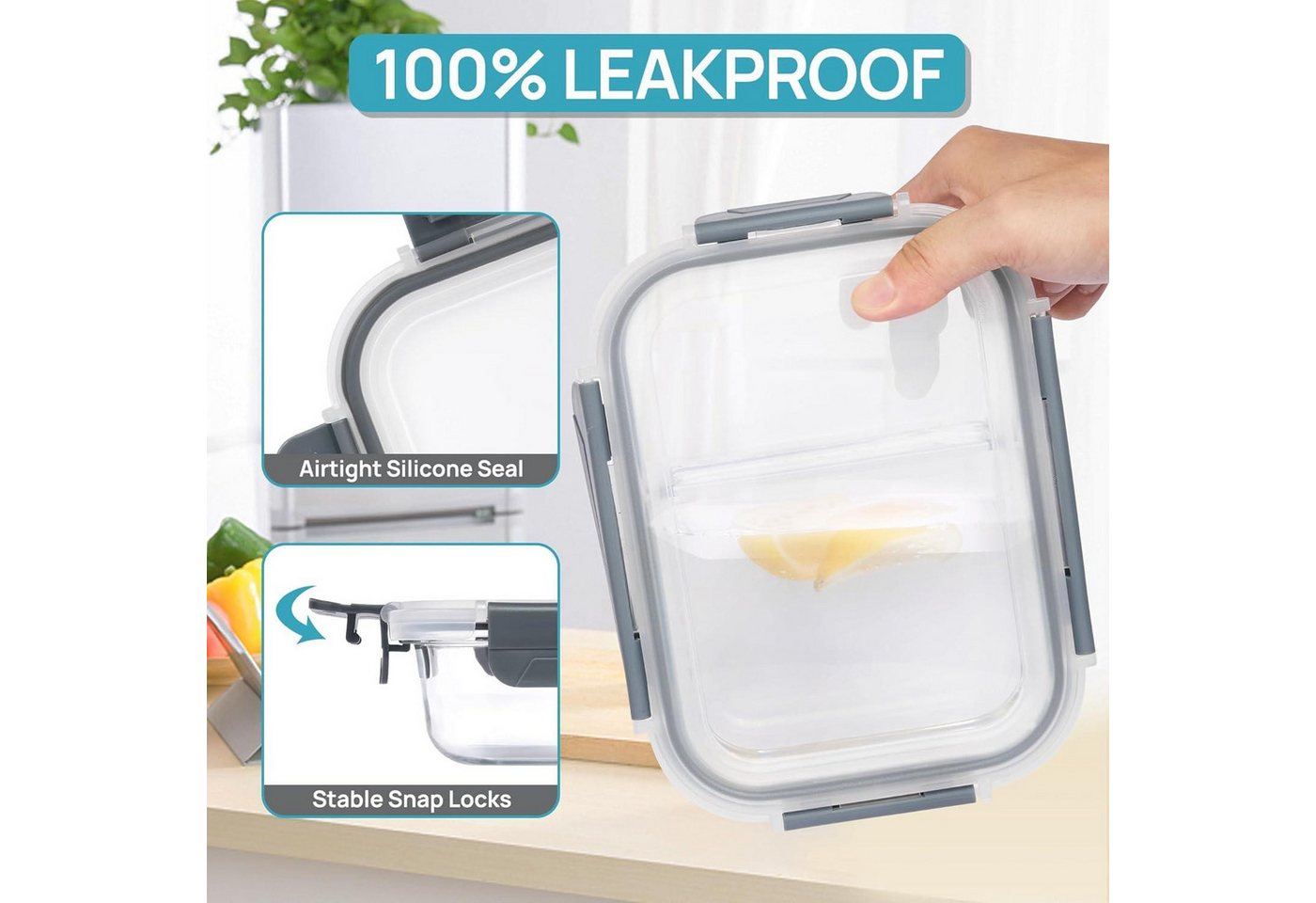 Thumbnail - LuxusKollektion Aufbewahrungsbox 5er Glasbehälter mit Deckel für Mikrowelle, Ofen & Gefrierschrank