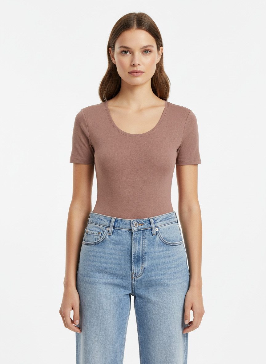 Evoni Body für Damen Kurzarm T-Shirt-Body mit Rundhals