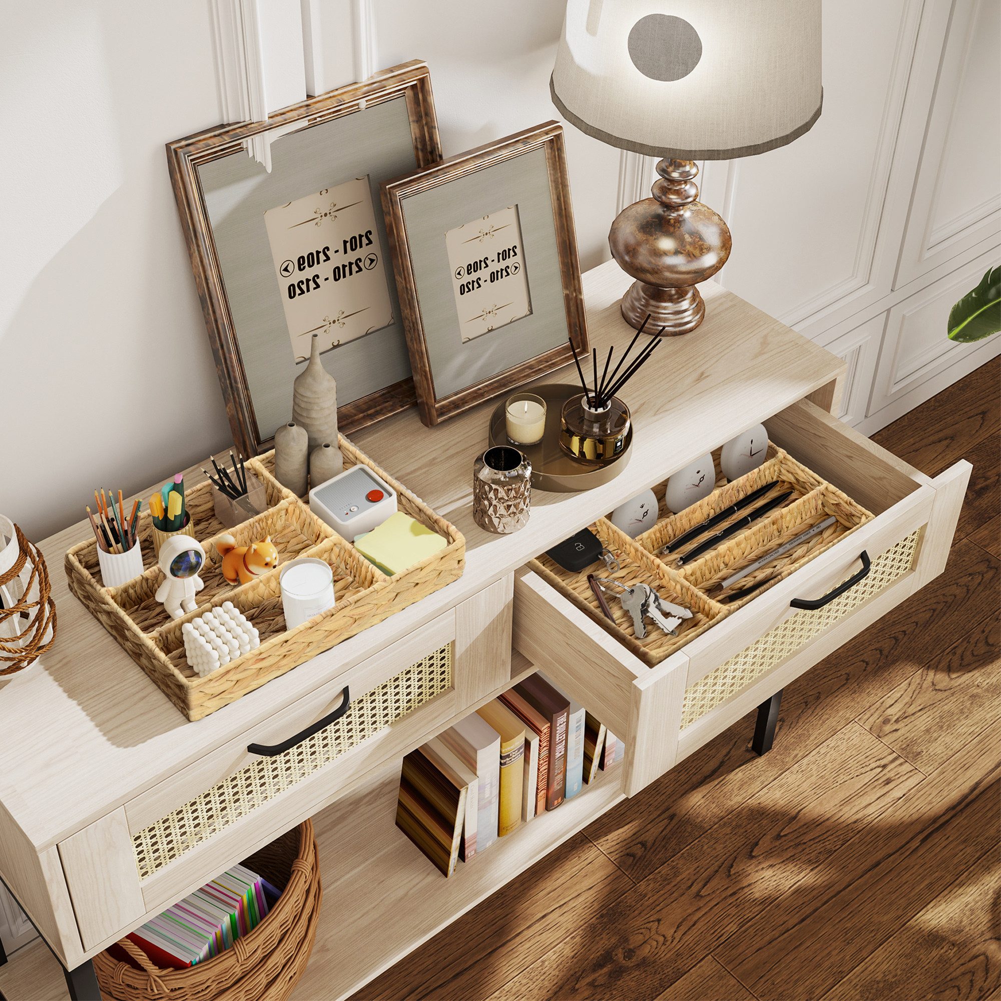 HOMCOM Aufbewahrungskorb 2er-Set Korb aus Wasserhyazinthe 36 x 26 x 5 cm Naturholz (geflochtener Körbe, 2 St., Aufbewahrungskörbe), für Wohnzimmer, Küche, Schlafzimmer, 36 x 26 x 5 cm, Naturholz