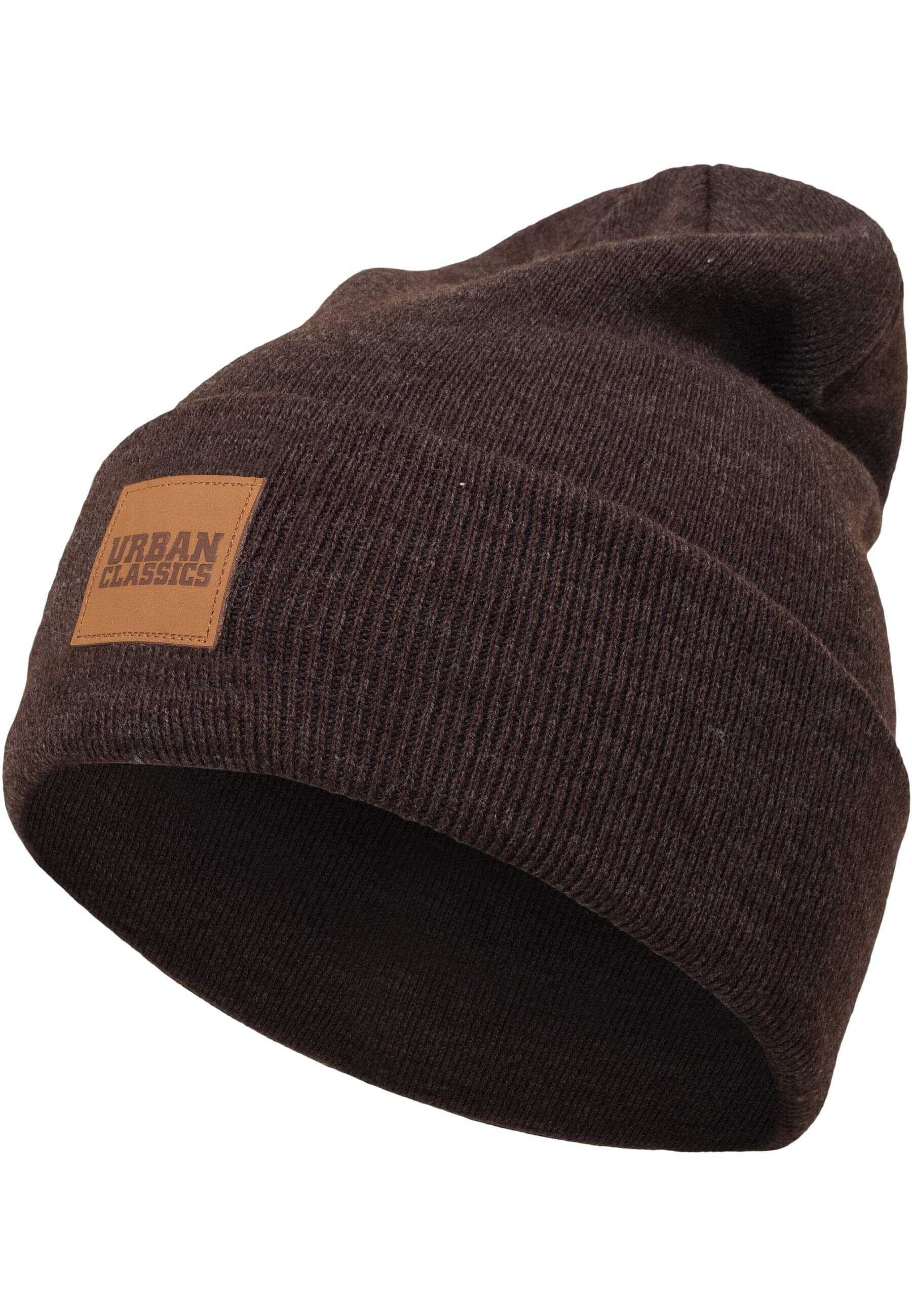 Synthetic heatherbrown Leatherpatch Beanie Long Beanie CLASSICS URBAN Unisex (1-St)