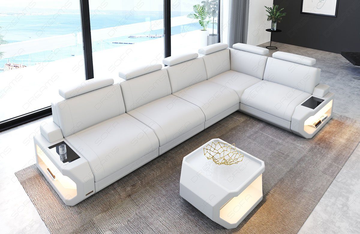 Sofa Dreams Ecksofa Leder Sofa Couch Siena L Form lang Ledercouch, L-Form Ledersofa mit LED-Beleuchtung