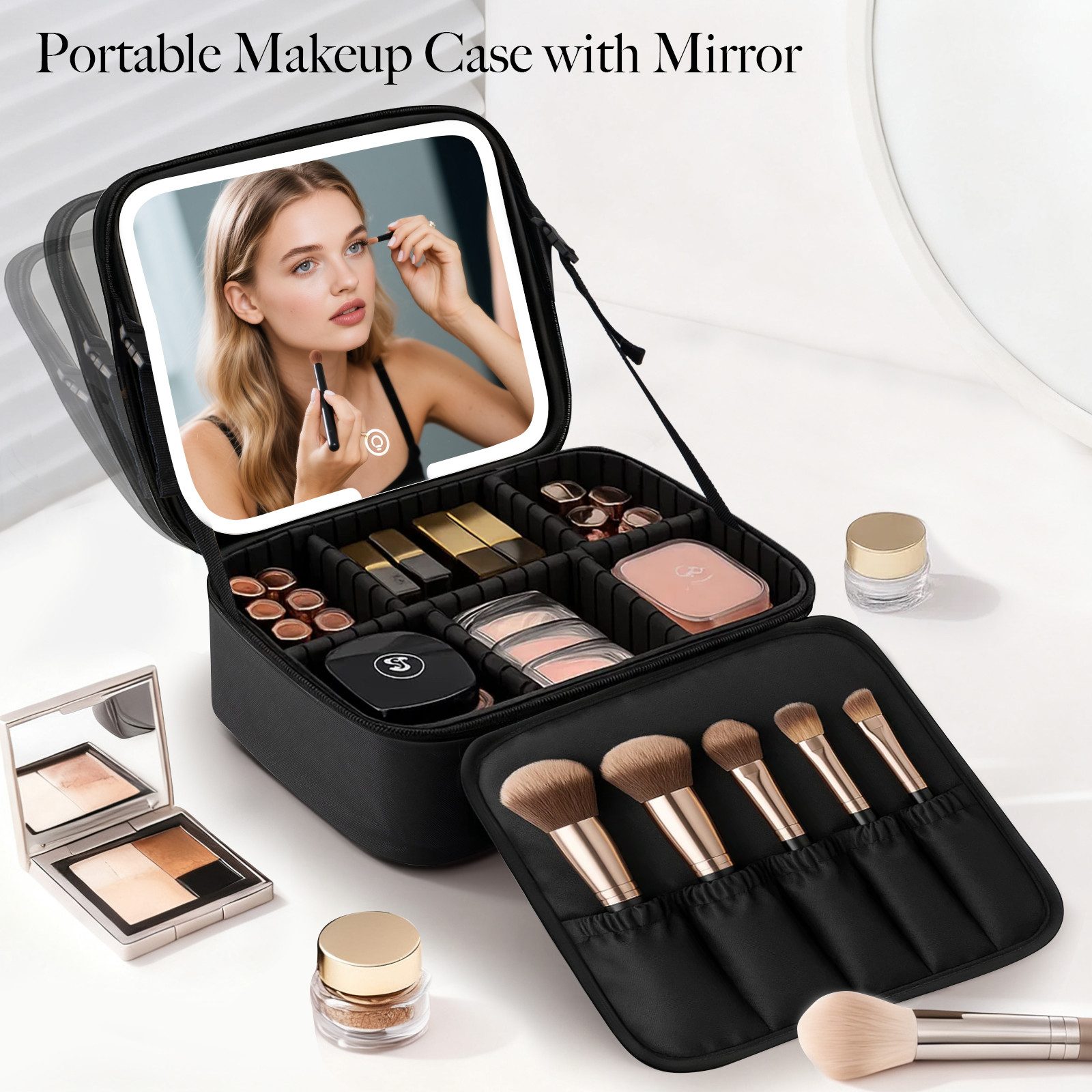 Youyijia Aufbewahrungsbox Reise Make-up Tasche mit LED Spiegel, 3 Lichtfarben & Dimmbar – Bild 2 von 5