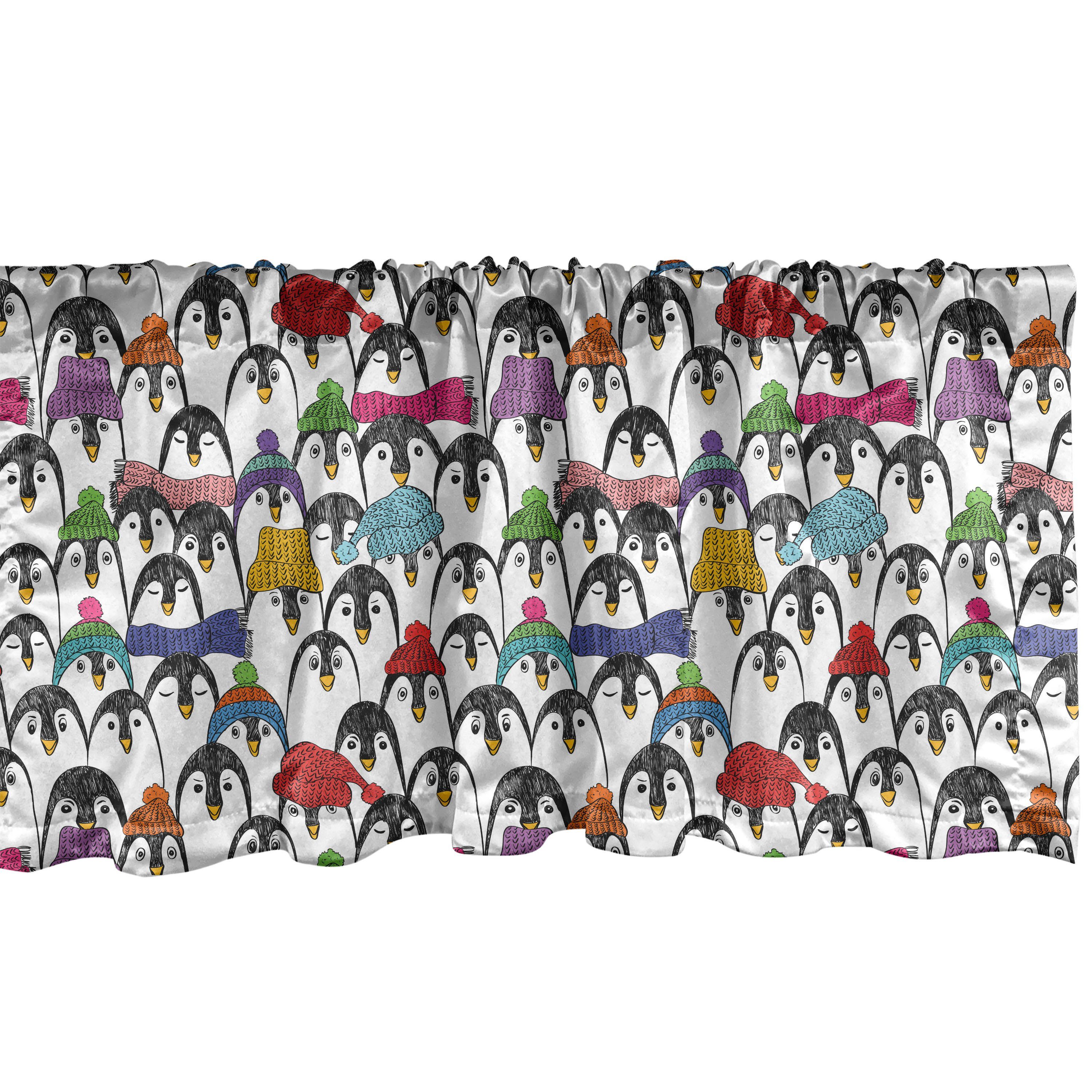 Scheibengardine Vorhang Volant für Küche Schlafzimmer Dekor mit Stangentasche, Abakuhaus, Microfaser, Pinguin Winter-Cartoon-Tier