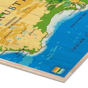 Posterlounge Holzbild Editors Choice, Australien - Topographische Karte (Englisch), Klassenzimmer Illustration