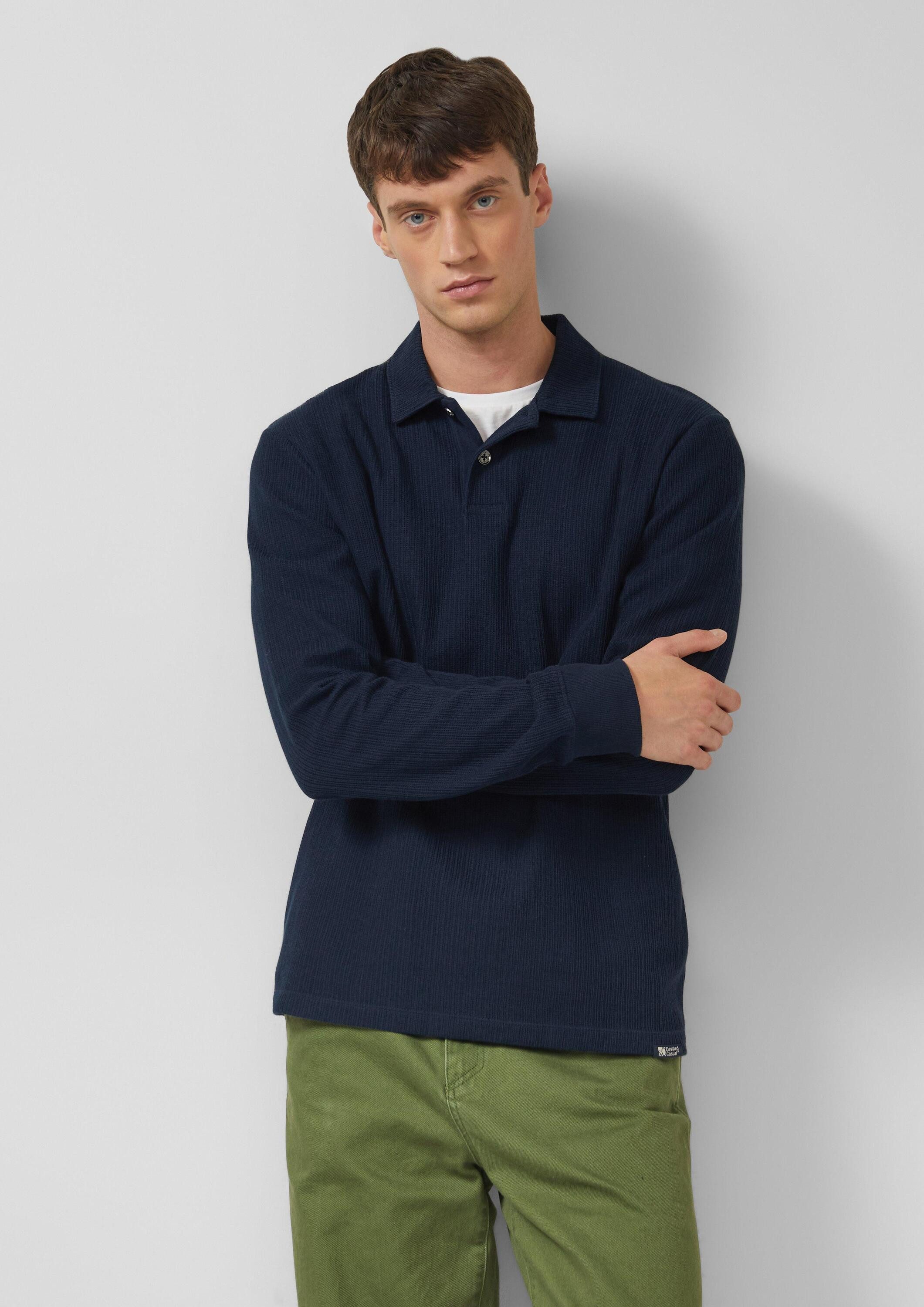 s.Oliver Langarmshirt Polo-Shirt Strukturiertes Baumwoll-Poloshirt günstig online kaufen