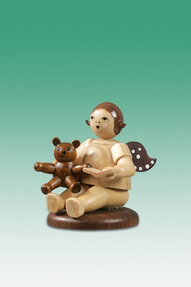 Engelfigur Holzfigur Engel mit Teddybär und Krone natur Höhe 6,5cm NEU