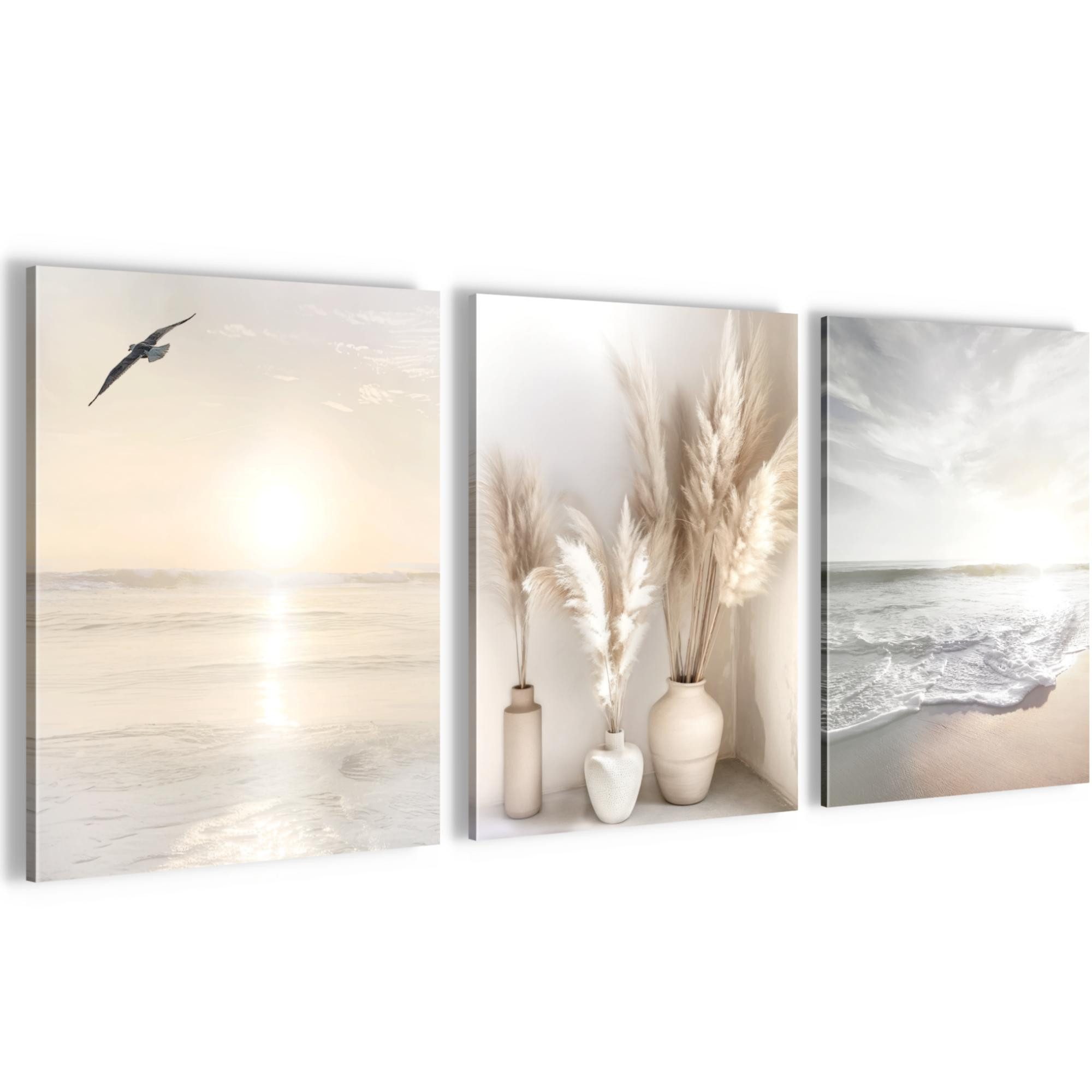 Novart Wandbild 3 Wandbilder Set Natur Wohnzimmer Deko Landschaft Berge Boho, Boho Style