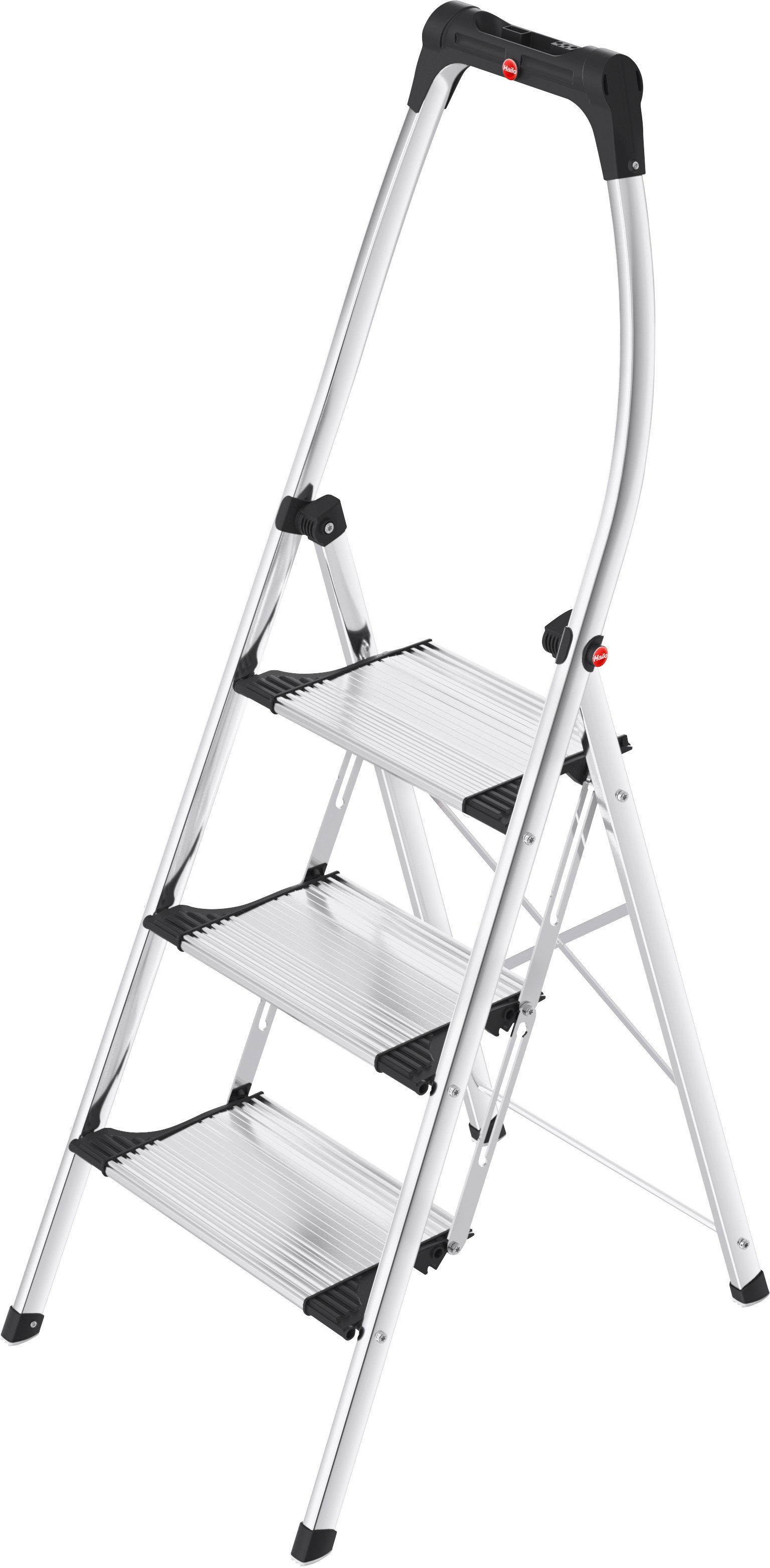 Hailo Klapptritt Trittleiter - K100 TopLine, aus Aluminuim und Kunststoff (1-St., Treppenförmige Stufen-Anordnung für schienbeinschonende Nutzung), mit Treppenförmiger Stufen-Anordnung, belastbar bis max. 150 kg