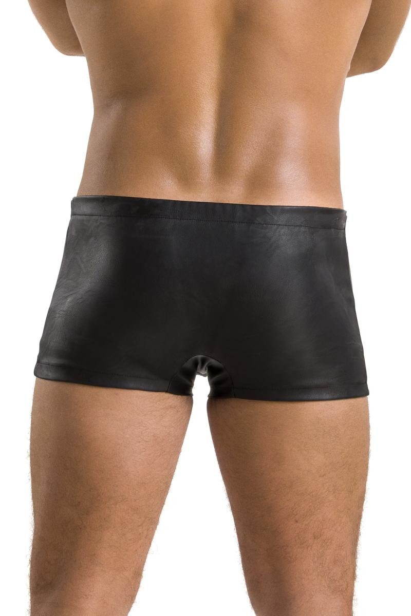 Passion Menswear Boxershorts Schwarzer Herren Dessous Shorts aus mattem Kunstleder mit Metallknöpfe