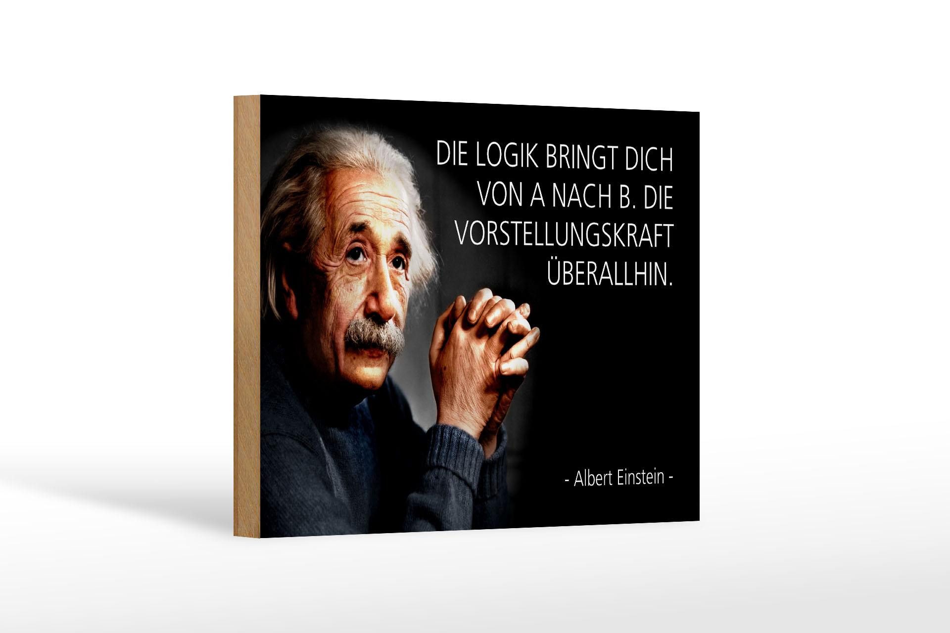 Femer GmbH Holzbild Zitat 12x18 cm Einstein Logik Vorstellungskraft, (1 St), Glatte Holzfaserplatte (MDF), vorn beschichtet
