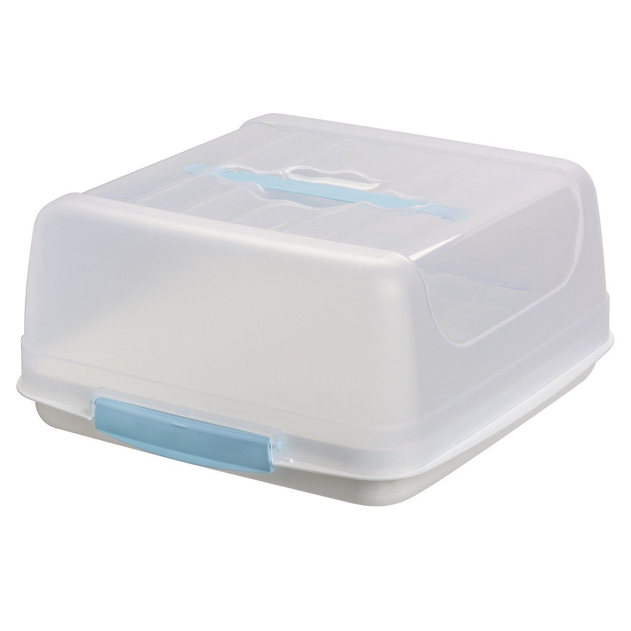 Transparent/Hellblau/Weiß transparentem (Vorteils-Set, und Kunststoff mit 1-tlg., Kuchenbox rechteckig, Kunststoff, Engelland Kuchentransportbox Tragegriff BPA-frei, Deckel, mit Transportieren), Klickverschluss, sicheres