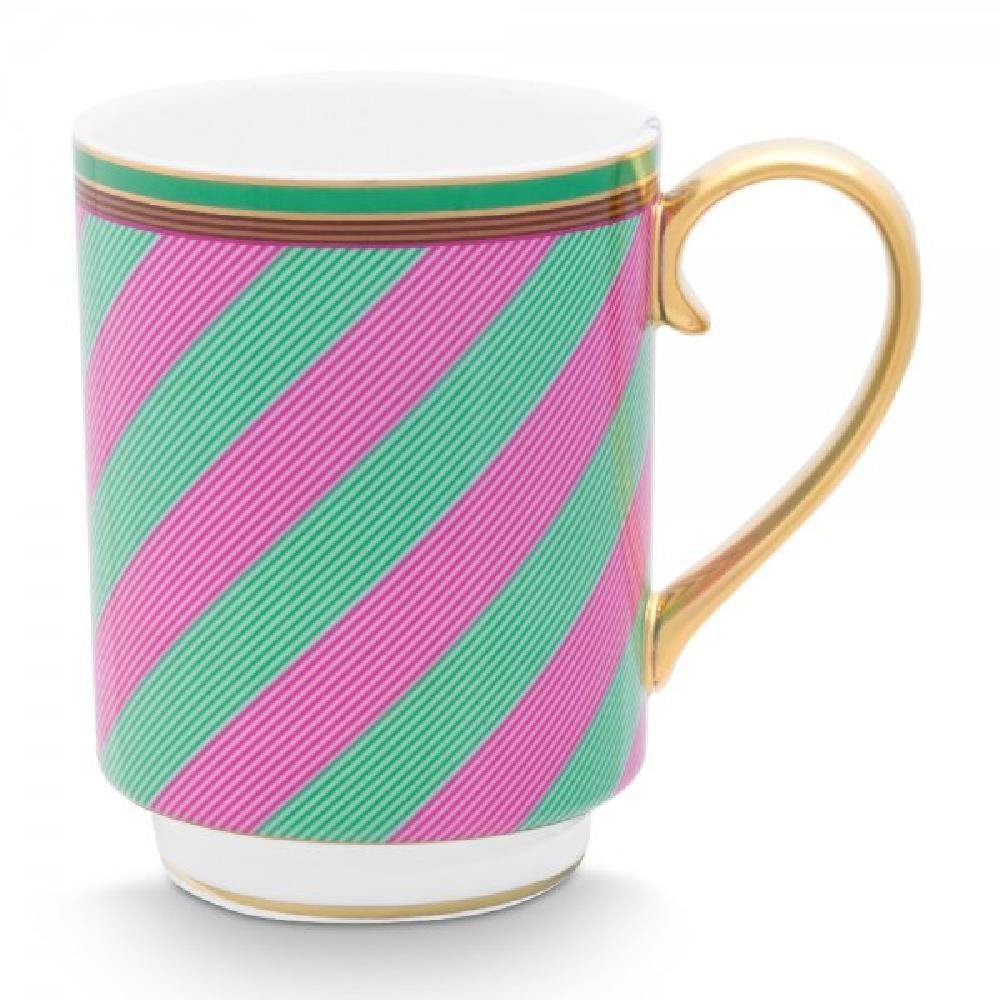 PiP Studio Tasse Henkelbecher Pip Chique Stripes Pink-Grün (350ml)
