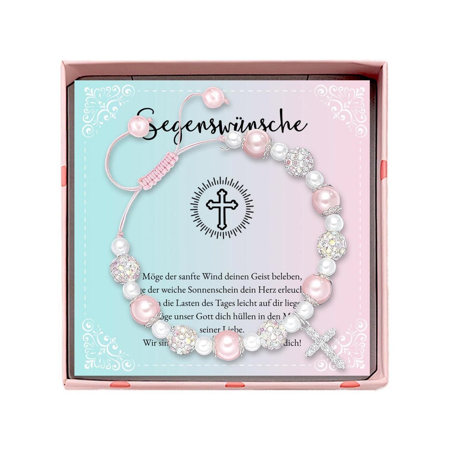 LuxusKollektion Geschenkbox Armband Kreuz Perlen verstellbar Kommunion Mädchen
