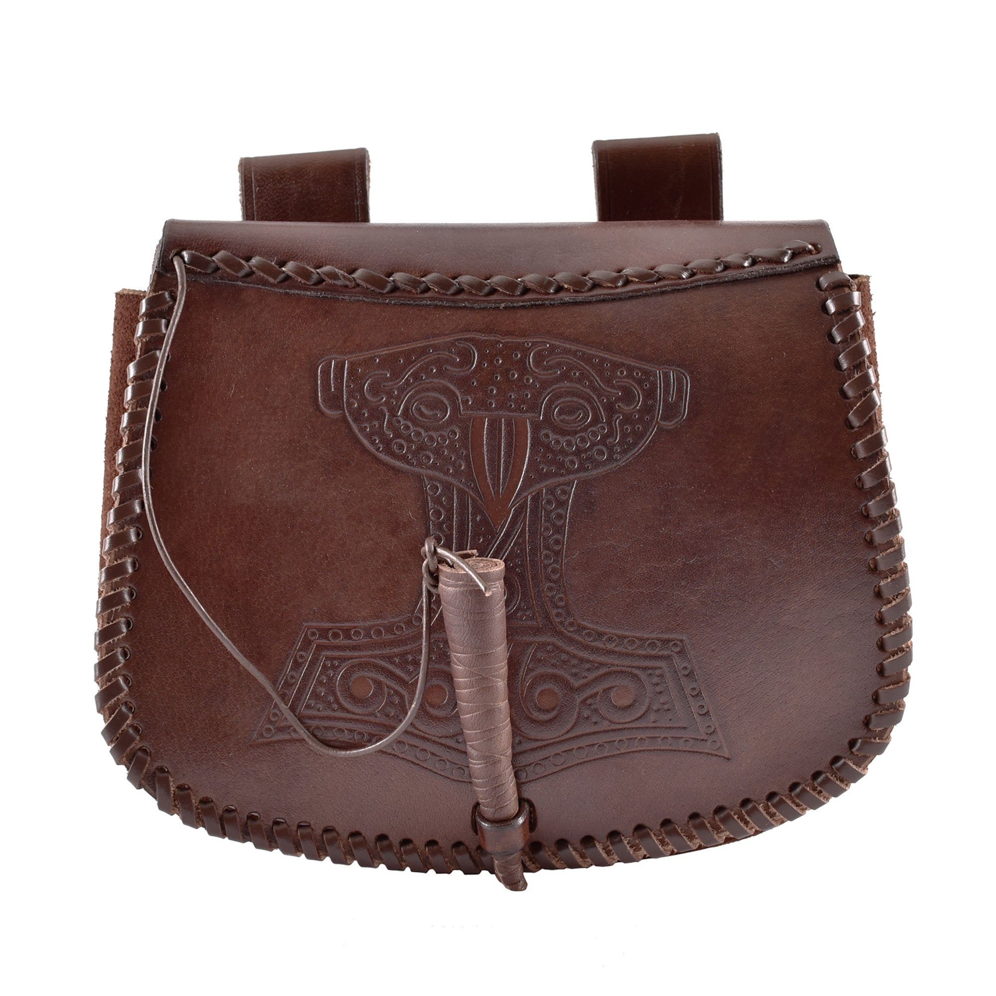 Battle Merchant Ritter-Kostüm Gürteltasche mit Thorshammer-Prägung, Leder