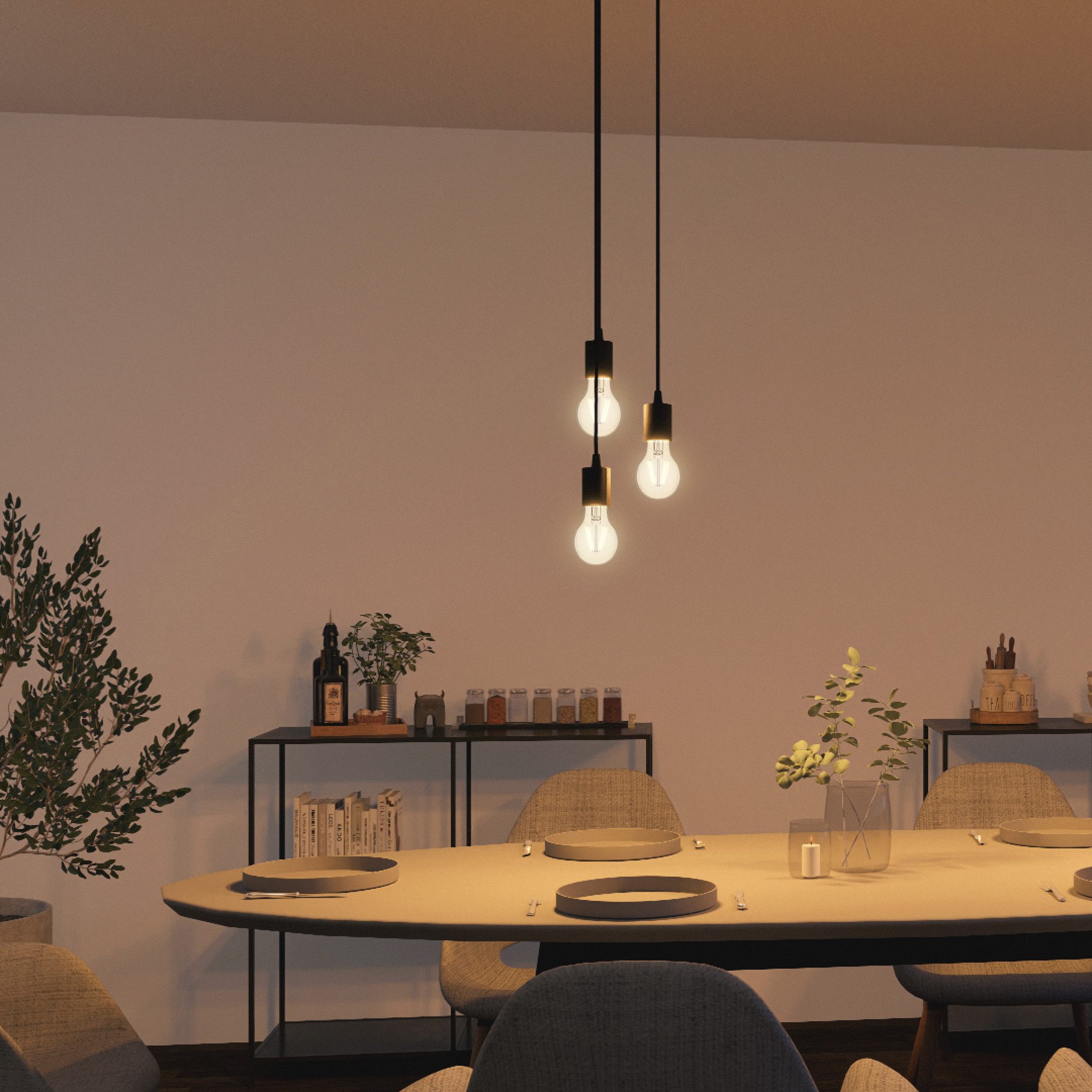 SSC-LUXon LED-Hängeleuchte PARU Pendelleuchte 3 flammig schwarz rund LED Glühbirnen E27 warmweiß, Warmweiß