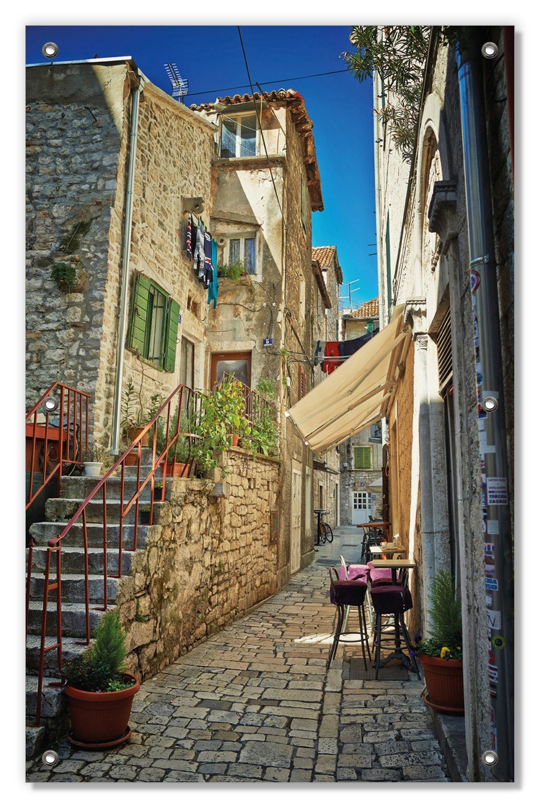Wallario, mitten Sonnenschutz Romantische in wiederverwendbar Stadt, Kroatien in und Gasse wiederablösbar Saugnäpfen, der mit blickdicht,