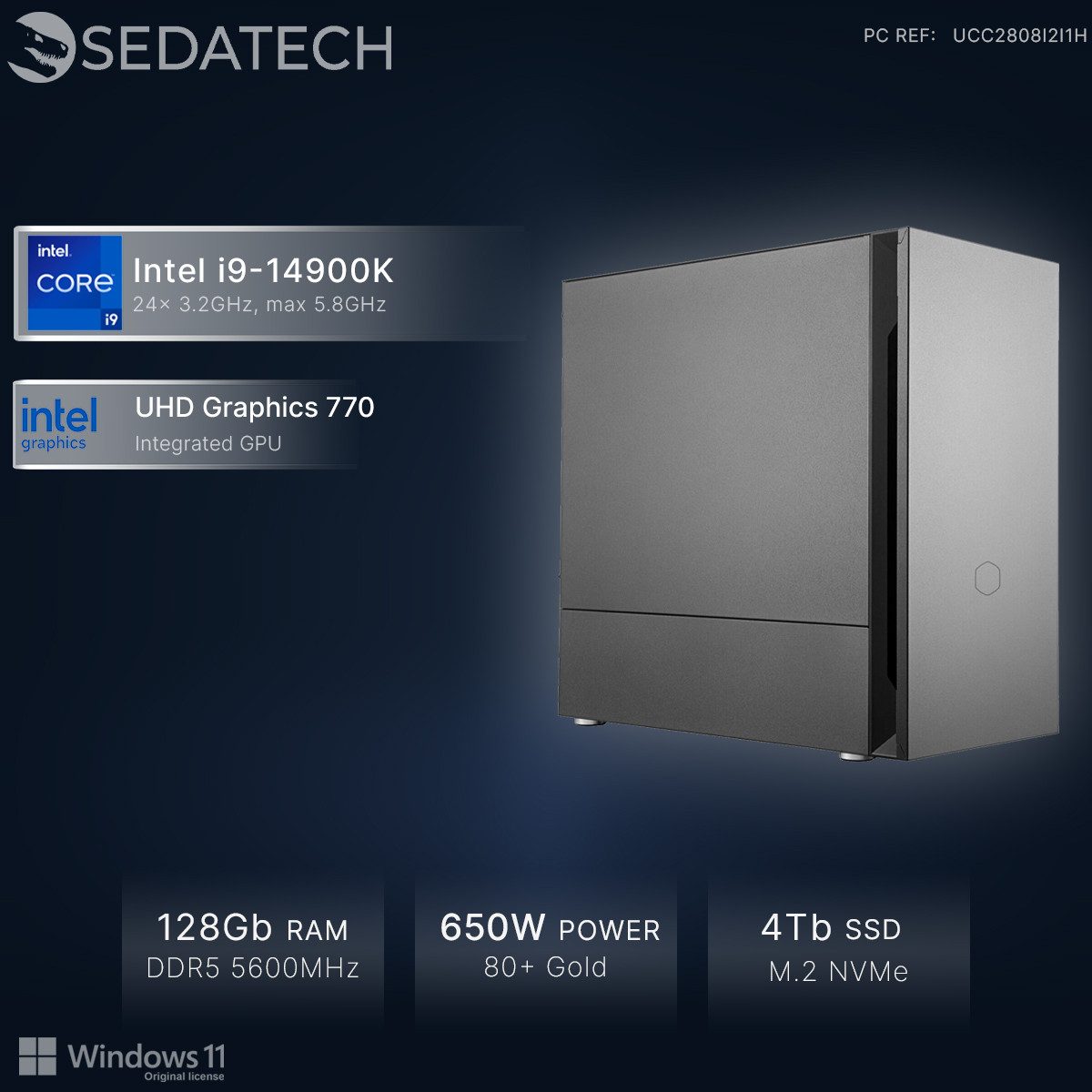 Sedatech UCC2808I2I1HF - Office PC (Intel Core i9 14900K 24x 3.2GHz (max 5.8GHz), Intel UHD Graphics 770, 128 GB RAM, 4000 GB SSD, Wlan 6E)