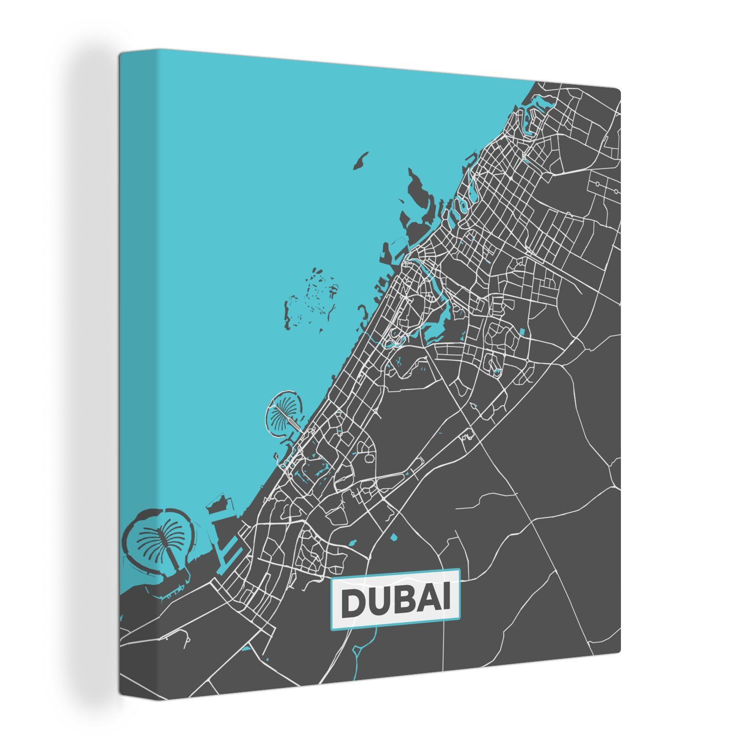 OneMillionCanvasses® Leinwandbild Dubai - Stadtplan - Blau - Karte, (1 St), Leinwand Bilder für Wohnzimmer Schlafzimmer