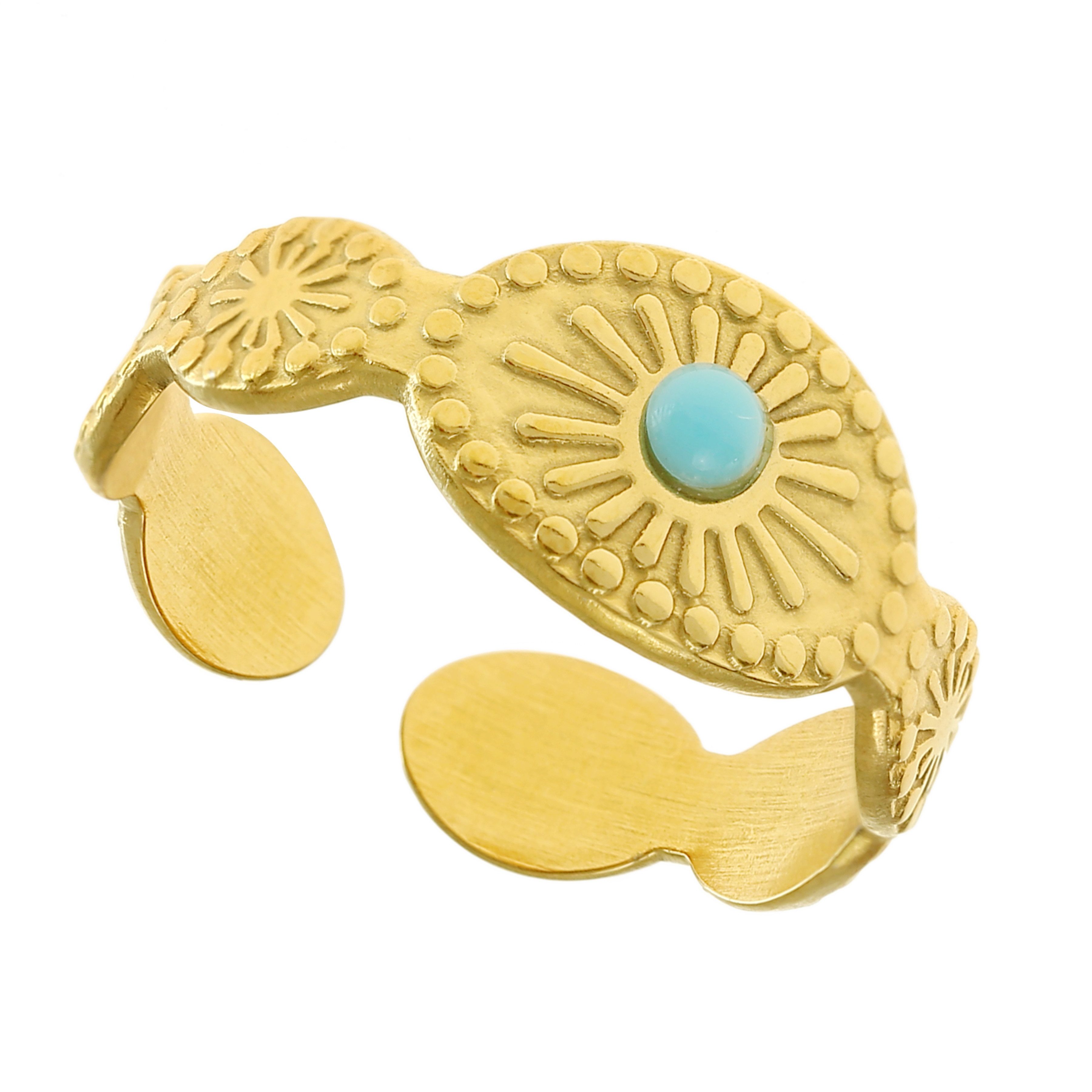 Made by Nami Goldring Damen Ring goldfarben Sonnenoptik mit türkisem Stein günstig online kaufen