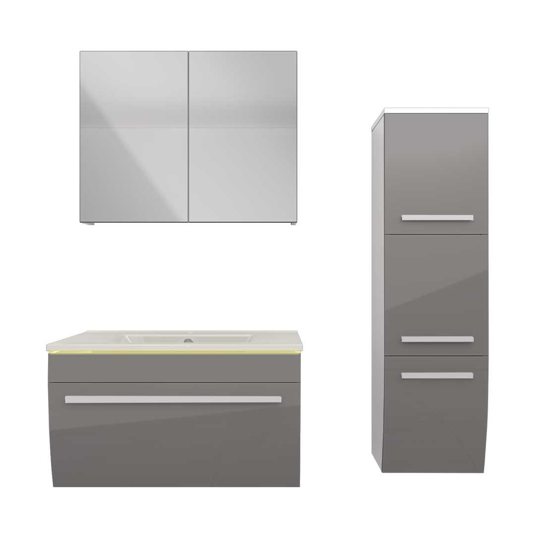 Badmöbel-Set Badmöbel Set Gently 3 V2-R Weiß/Grau Badspiegel Waschtisch 70 cm