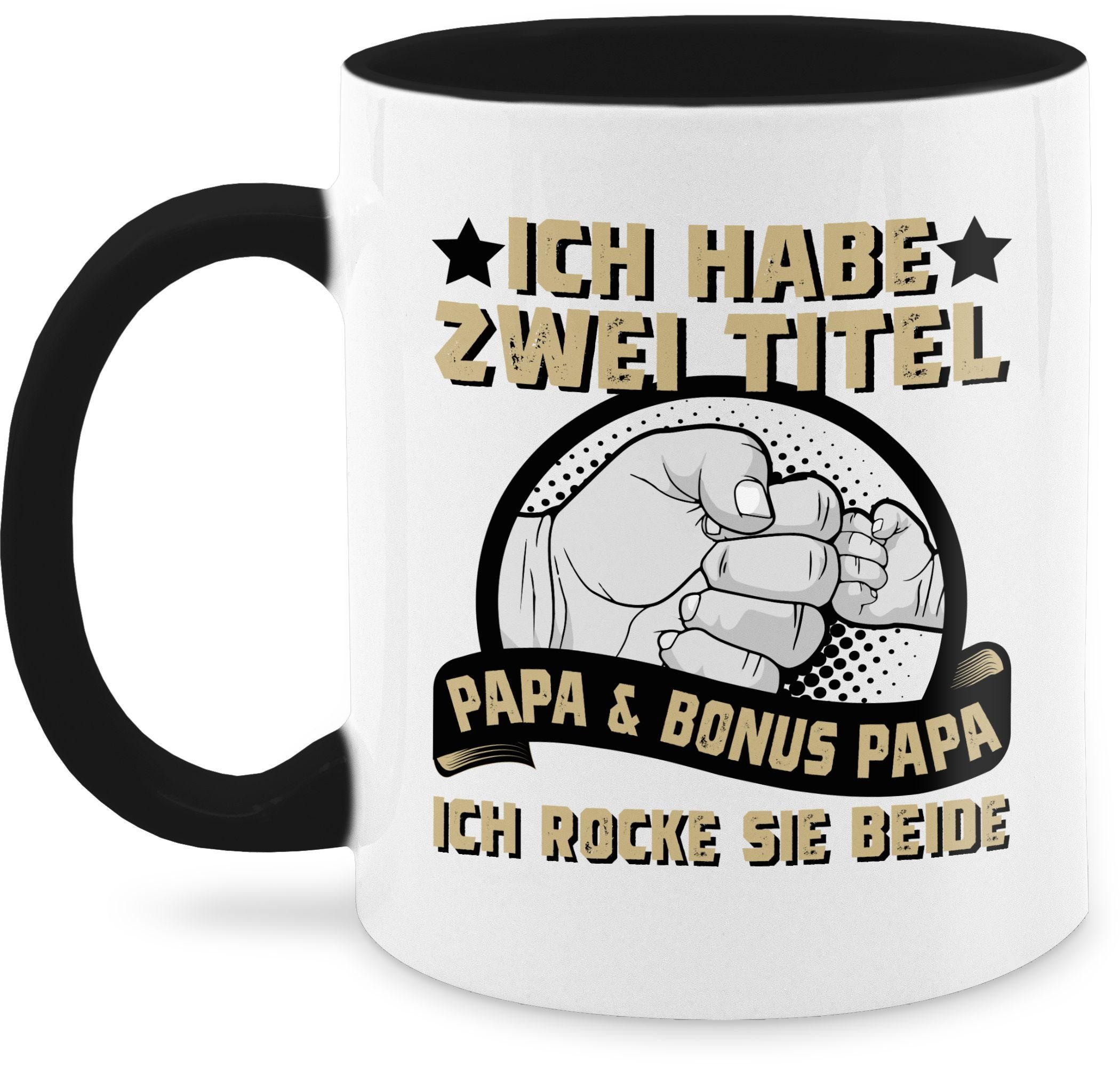 Shirtracer Tasse rocke habe sie beide Bonus Titel - und Schwarz Vatertag zwei - ich Geschenk - 1 Ich Papa Kaffeetasse Papa gold, Keramik