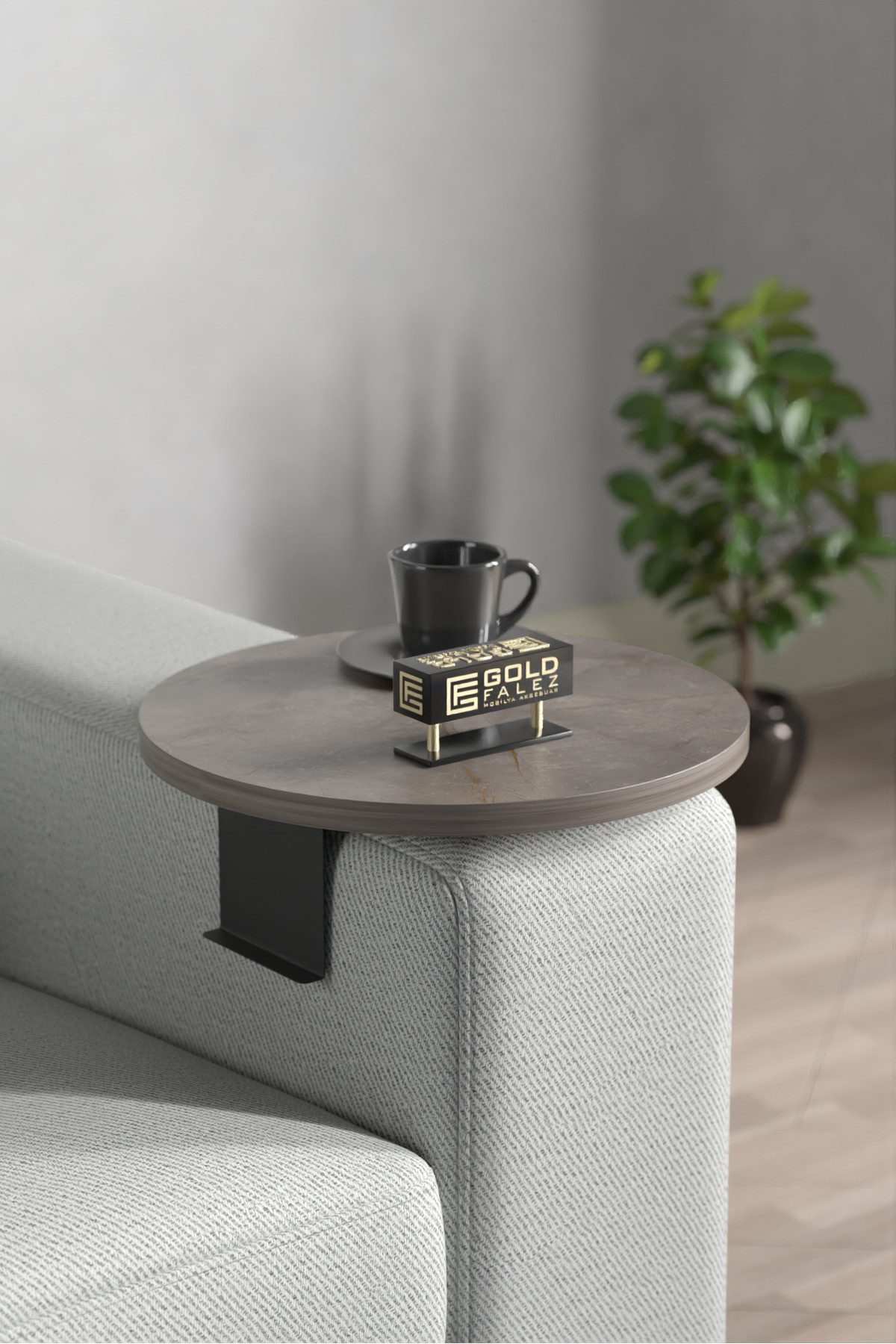 en.casa Beistelltisch (1-St), Klemmt am Sofa-Arm, runde Platte, Dekor Gordi günstig online kaufen