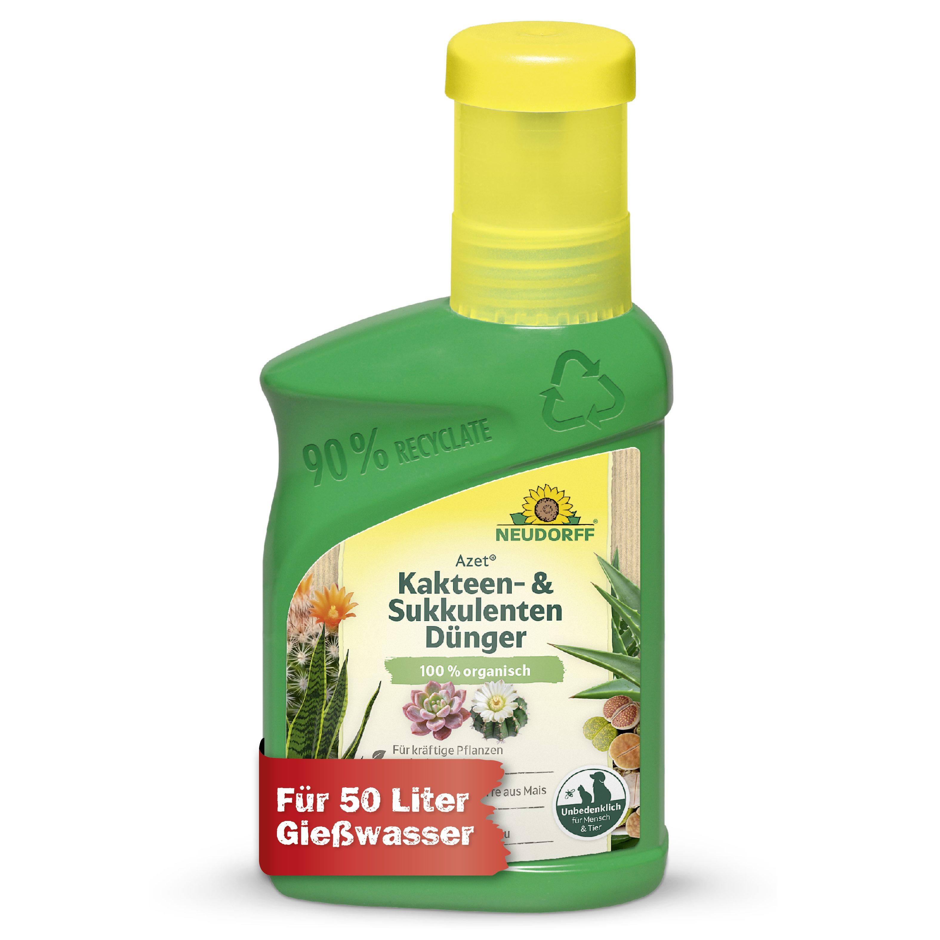 Neudorff Rasendünger Bio - Azet Kakteen- & SukkulentenDünger 250 ml für 50L Gießwasser, 100 % organisch und vegan - Bio Dünger für kräftig grüne Kakteen, mit beeindruckenden Blüten, mit praktischem Dosierbecher