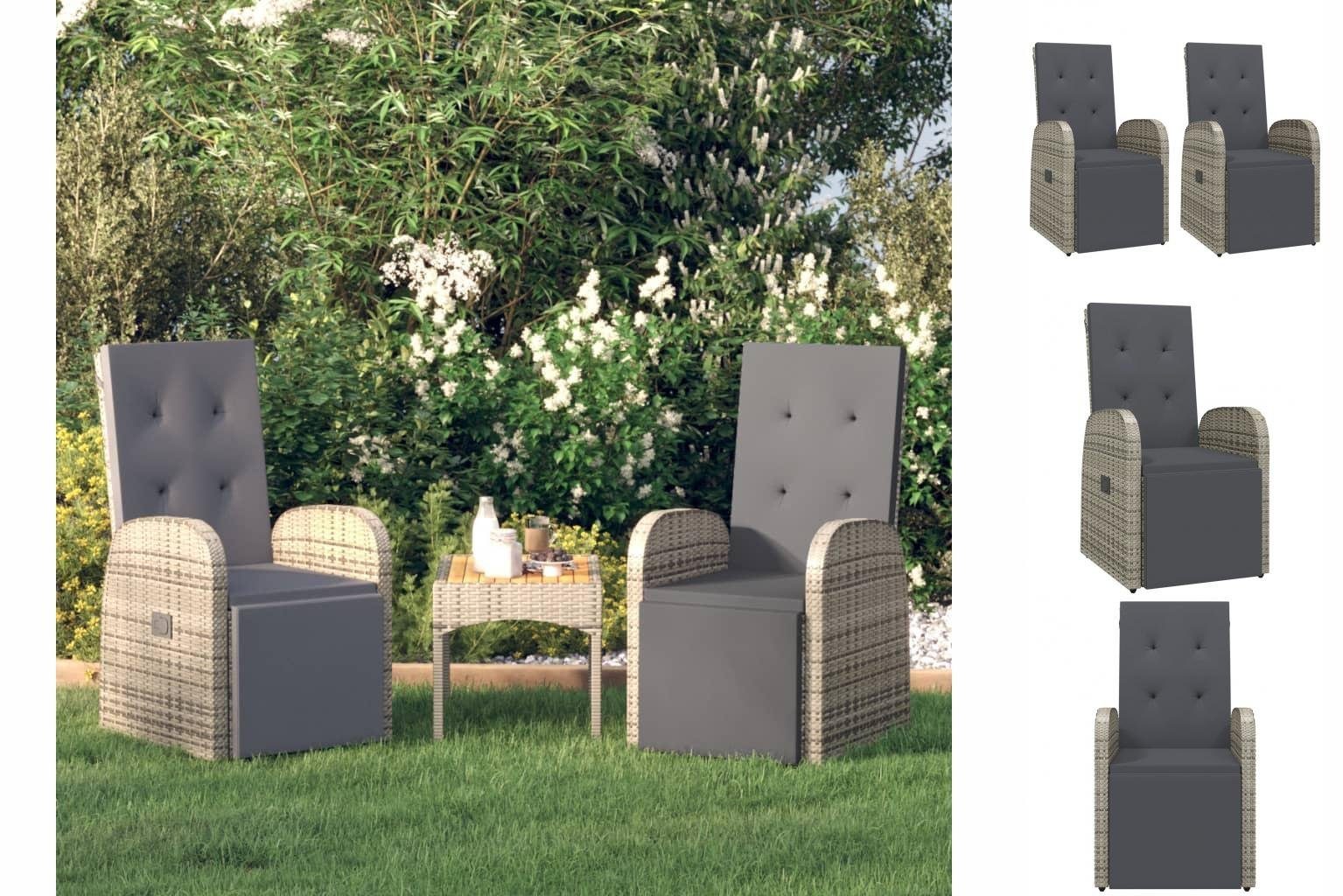 vidaXL Gartenstuhl Garten-Liegestühle mit Polyrattan Kissen Gartensessel 2 Grau Verst Stk Dunkelgrau