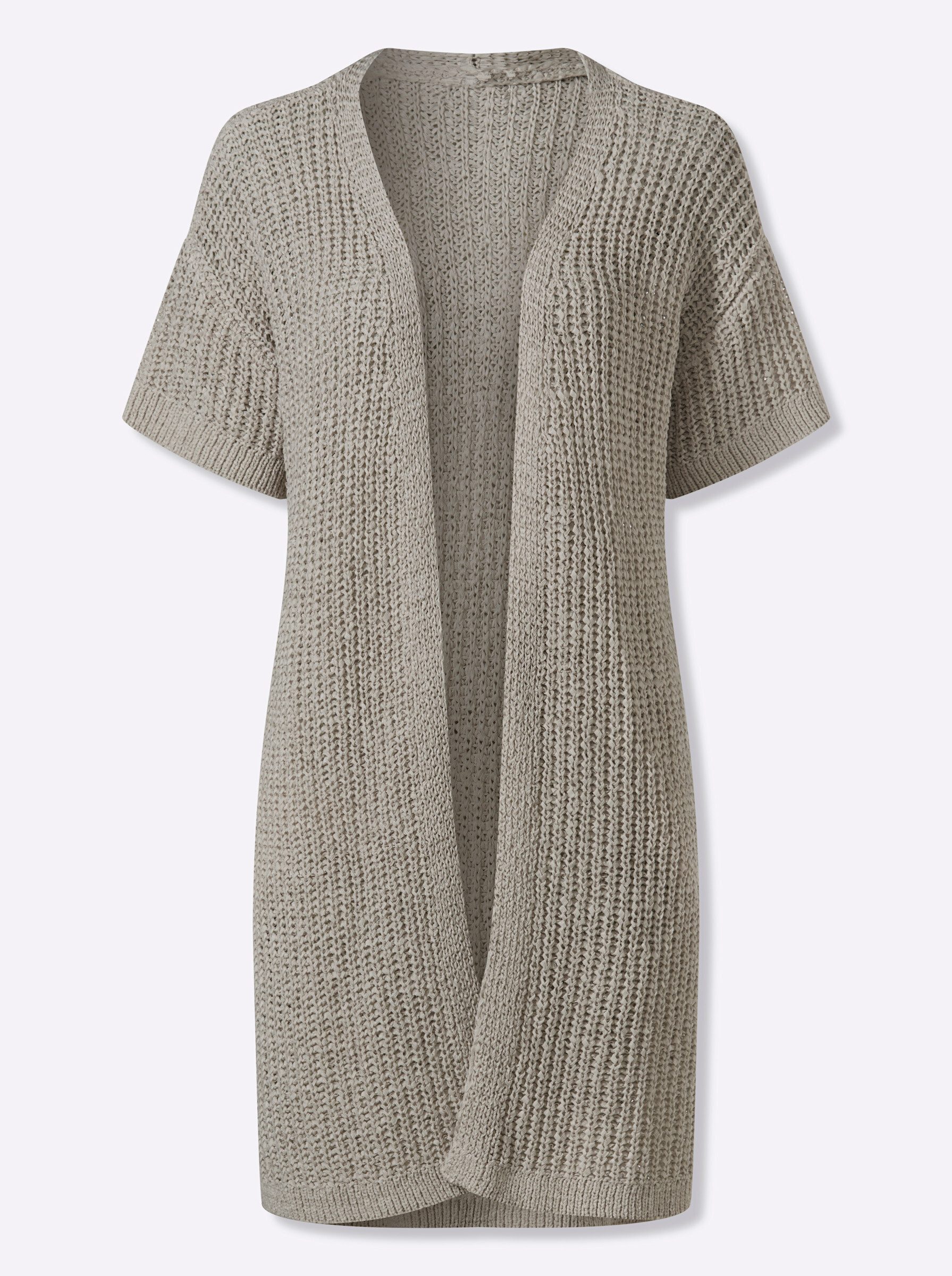 Strickjacke Long-Strickjacke Kurzarm Bändchengarn, Rippoptik
