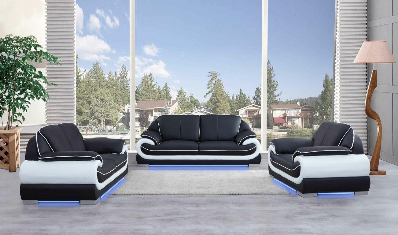 Schwarze Leder Sitzer Europe Design JVmoebel Moderne in Sofas, 3+2 Made Sofa Wohnlandschaft