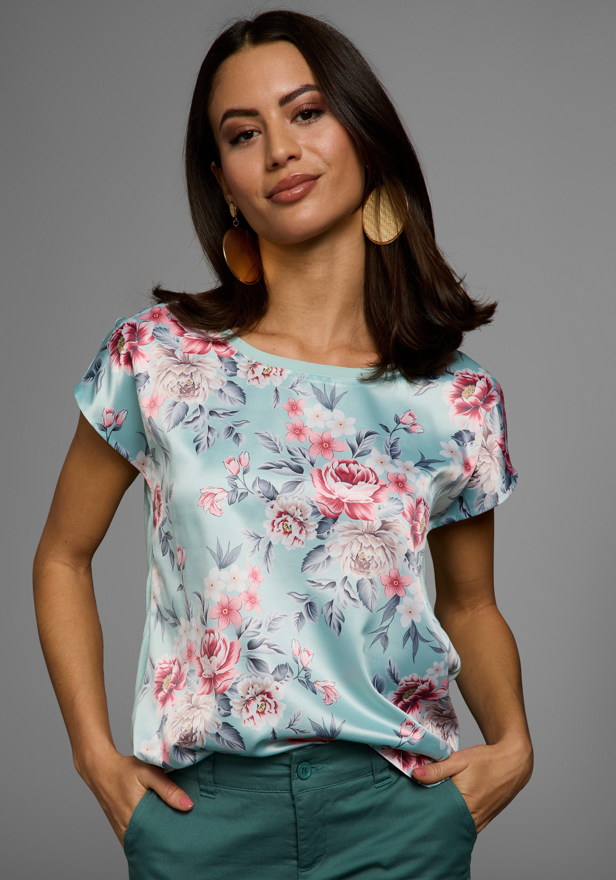 Laura Scott Shirtbluse gemustert und gestreift, femininer Stil, Rundhalsaus günstig online kaufen