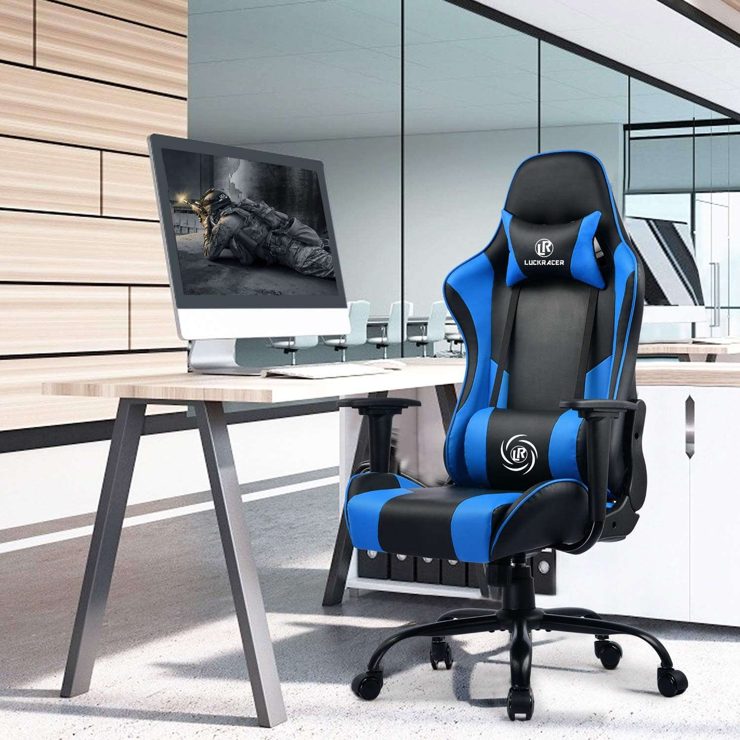 LUCKRACER Gaming-Stuhl »Bürostuhl Gamer Ergonomischer Stuhl Einteiliger  Stahlrahmen« (Packung), 150KG Belastbar, mit Wippfunktion
