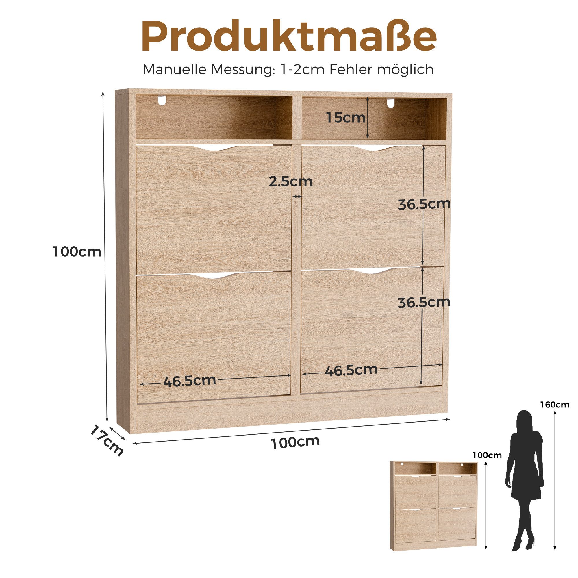 ELUCHANG Schuhschrank Schmal mit 4 Klappen Platzsparender (1-St) 100×17×100cm, braun – Bild 2 von 4