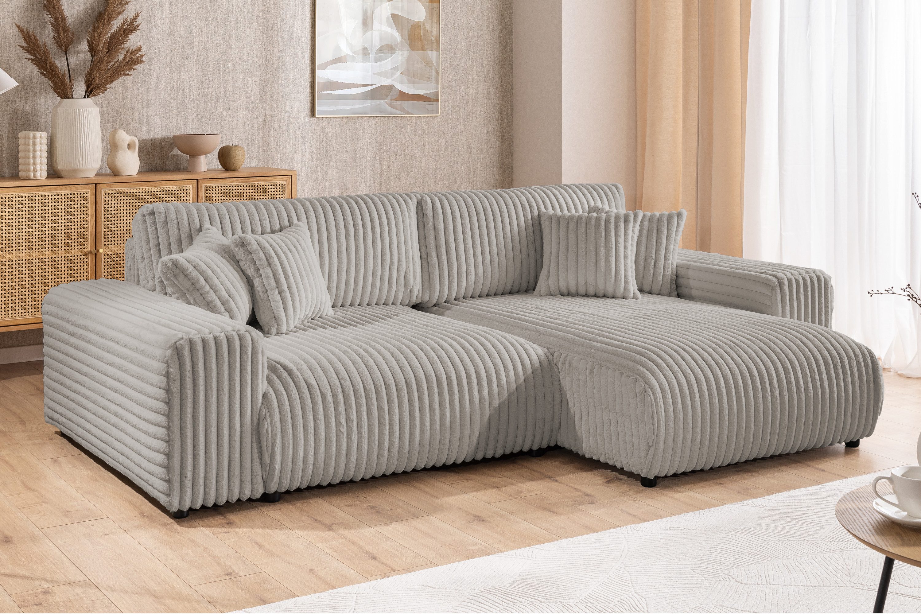S-Style Möbel Ecksofa Mollis mit Schlaffunktion und Bettkasten aus Plüschco günstig online kaufen