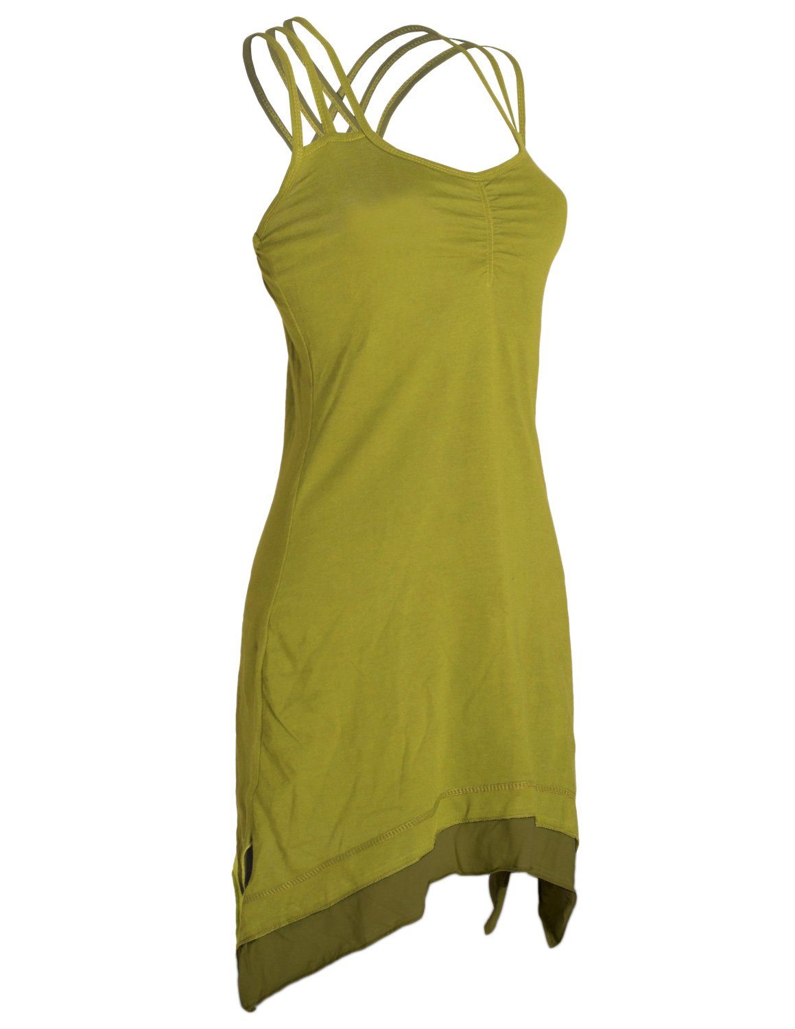 Vishes Sommerkleid Style Cotton Organic Hippie, Trägerkleid Zipfeln Boho hellgrün Lagenlook mit Elfen
