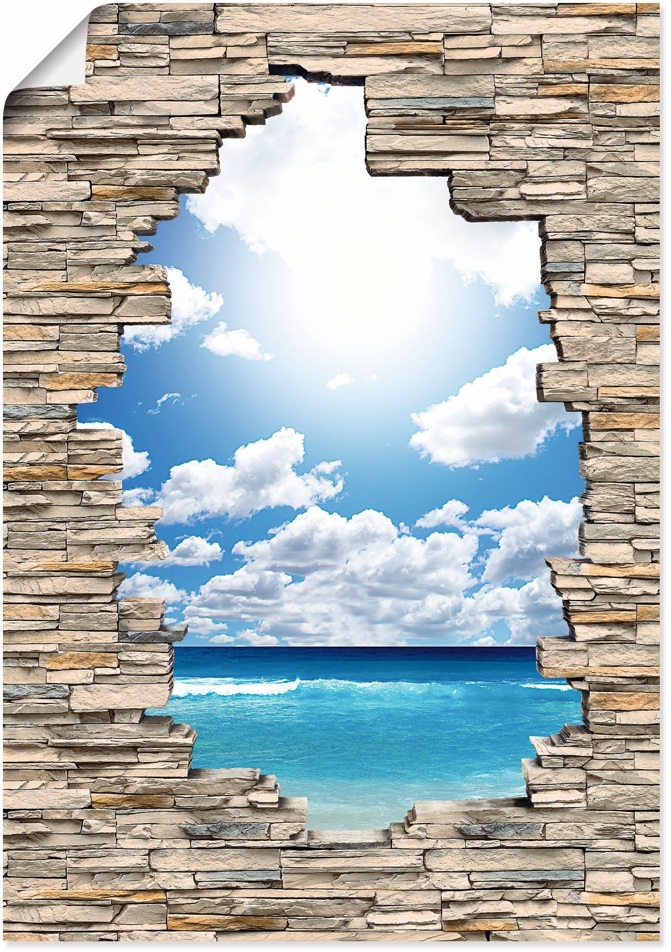 Artland Wandbild Großartige Strandlandschaft Steinmauer, Wandaufkleber (1 Alubild, Größen Leinwandbild, Strandbilder als St), Poster in oder versch