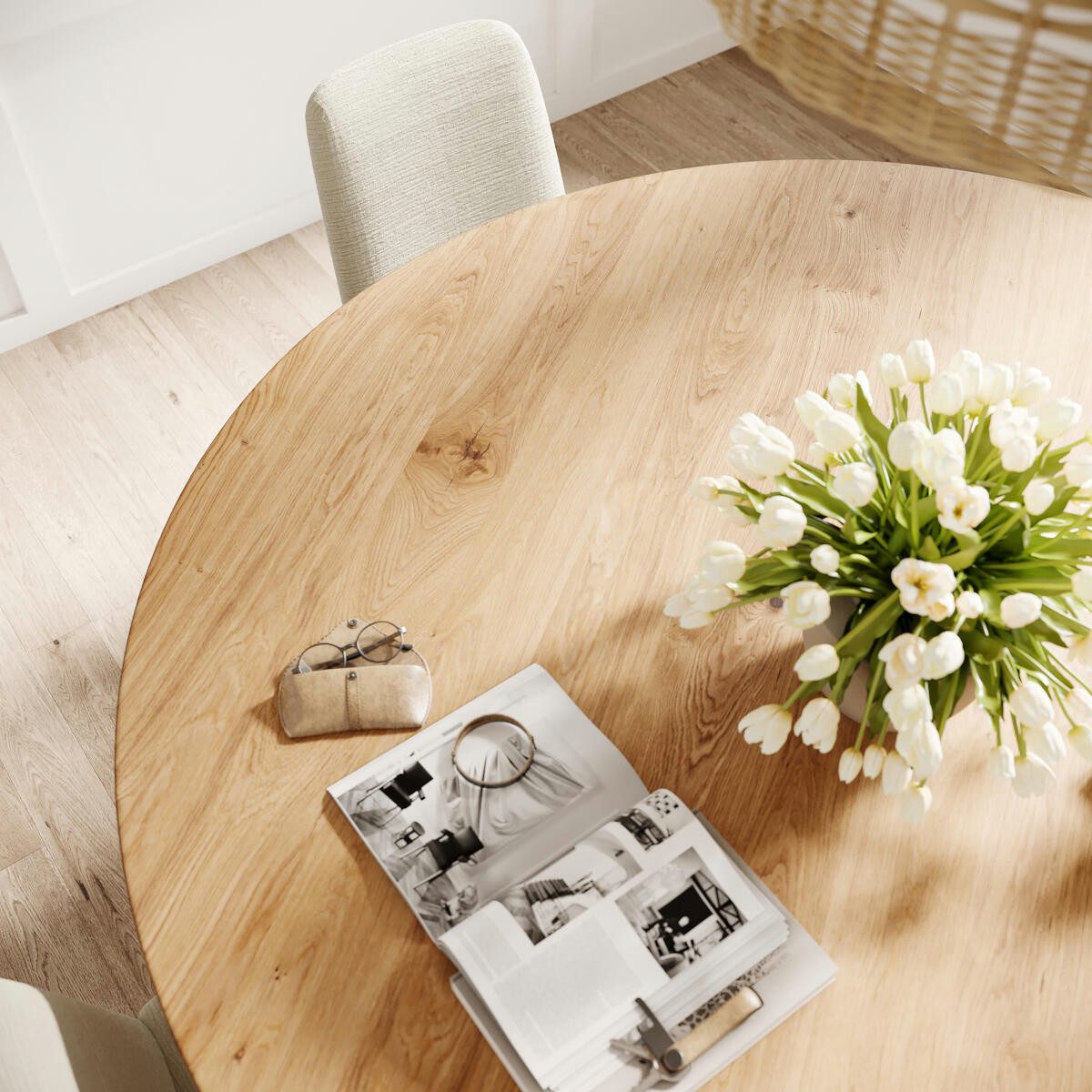 Rellgo Esstisch massive Wildeiche, Rundtisch – Spider-Gestell – Stabil & stilvoll, Hergestellt in Deutschland, Geölte Eiche, Stahldesign-Gestell