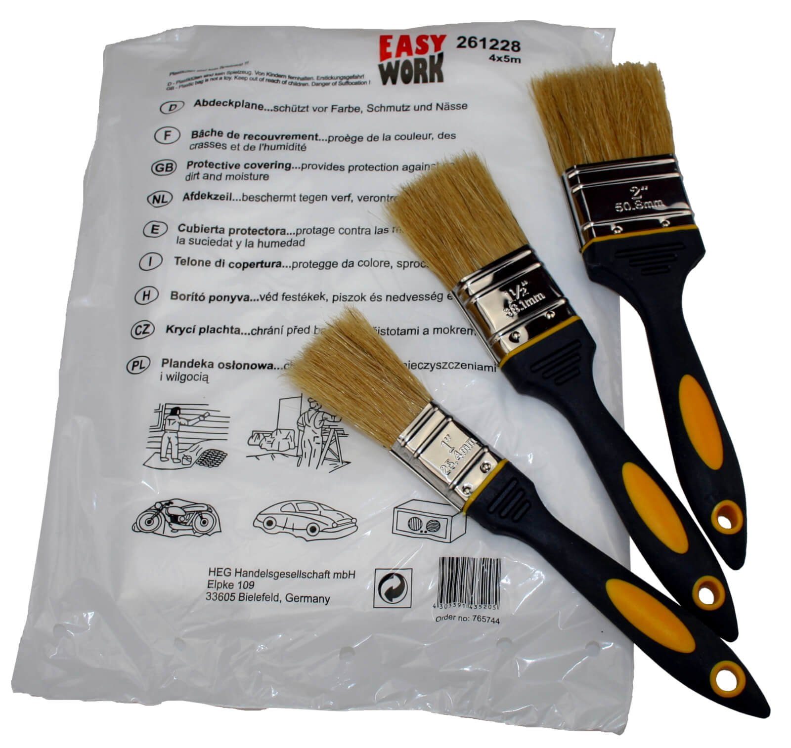 Easy Work Pinsel Pinselset Flachpinsel 25 - 50mm Malerpinsel Set mit Maler Abdeckfolie