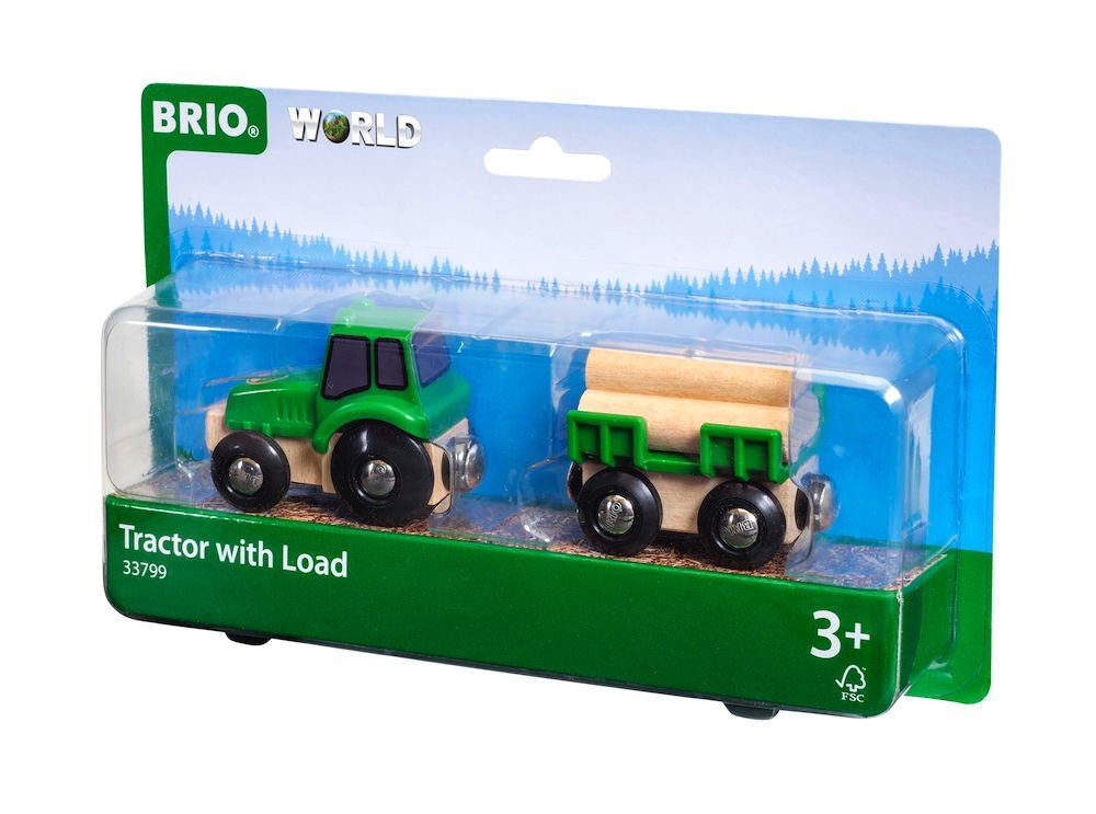 BRIO® Spielzeugeisenbahn-Lokomotive World Eisenbahn Fahrzeug Traktor mit Holz-Anhänger 4 Teile 33799