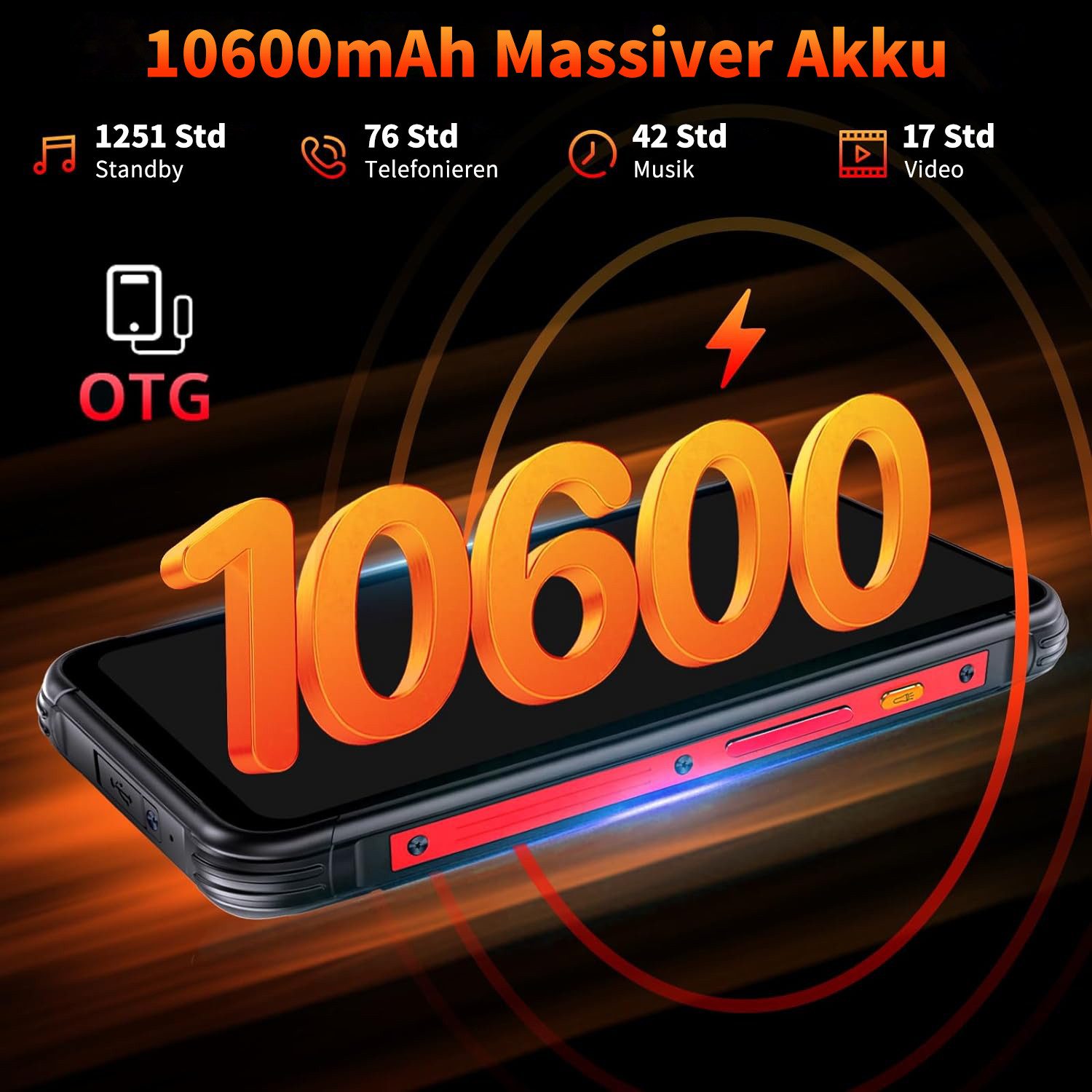 Cubot KingKong 8 4G 12+256GB Outdoor Smartphone (16,56 cm/6.52 Zoll, 256 GB Speicherplatz, 48 MP Kamera, IP68 Wasserdicht Baustellenhandy, 10600mAh, Dual SIM 4G, NFC, OTG, GPS)