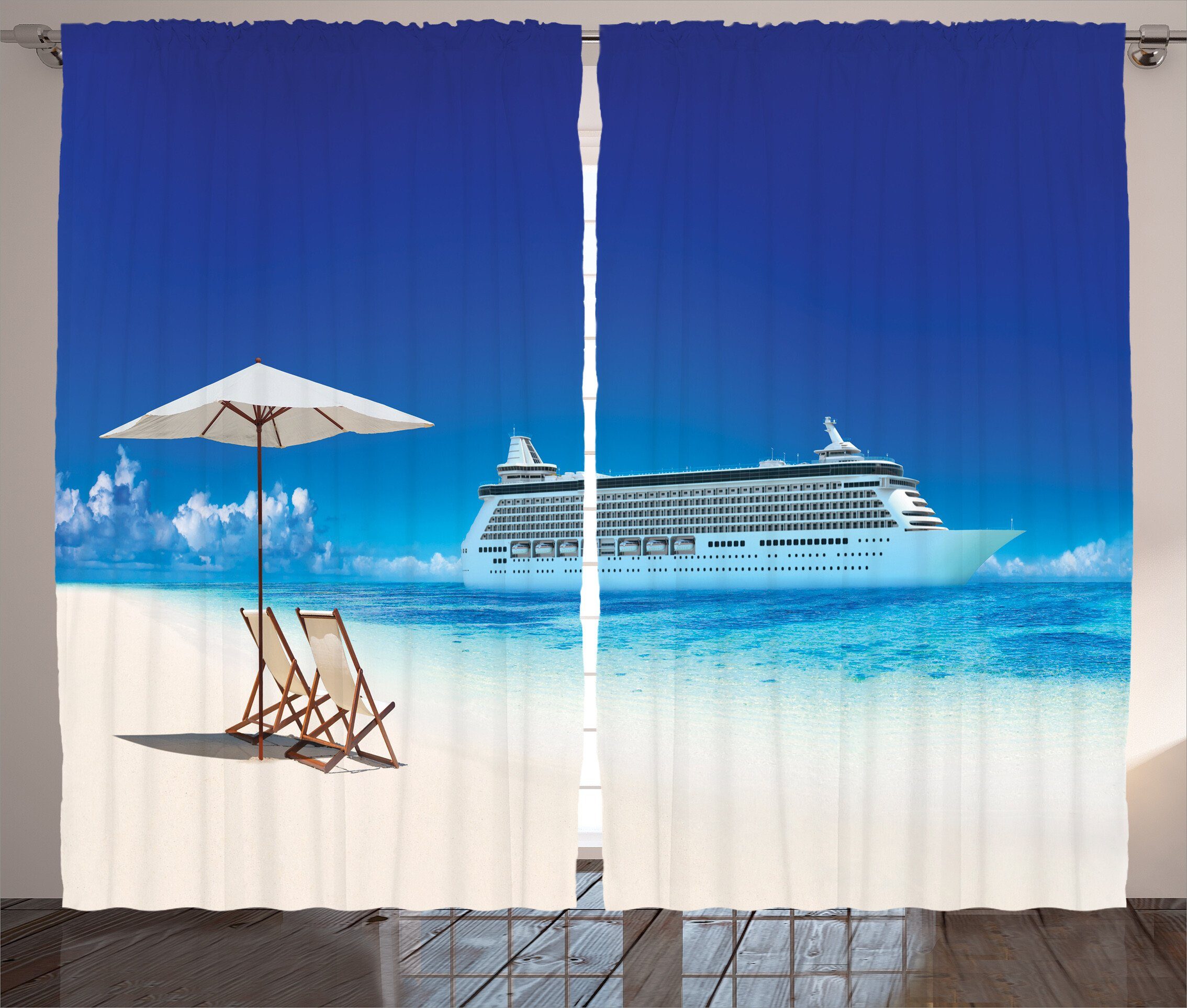 Vorhang Abakuhaus, Cruise Kräuselband Strand mit Boat Schlaufen Schlafzimmer Haken, und Trip Sommer Gardine
