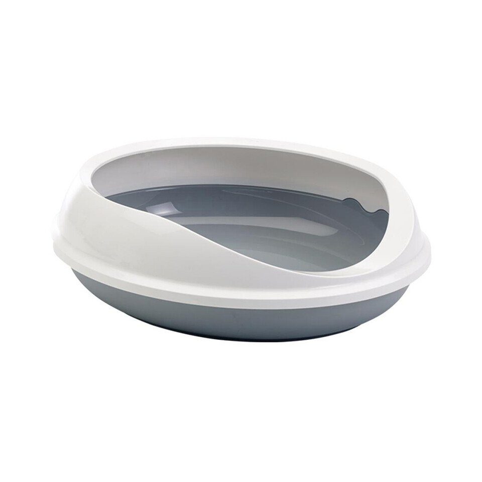Lettiera Per Gatti Ovale - 55x48.5x15.5 Cm, Colore Bianco-Grigio, Con Bordo Alto, Facile Da Pulire - Foto 4