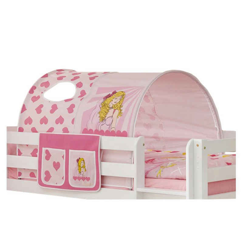 Kindermöbel 24 Hochbett »Tunnel Herzchen + Bett-Tasche pink inkl. 2 Sichtfenster Baumwolle«