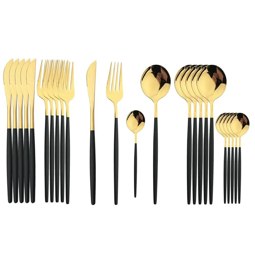 Ciel Porzellan Besteck-Set 24Pcs Schwarz Griff Goldenen Besteck Set Edelstahl Geschirr Geschenk (1-tlg), 24 Personen